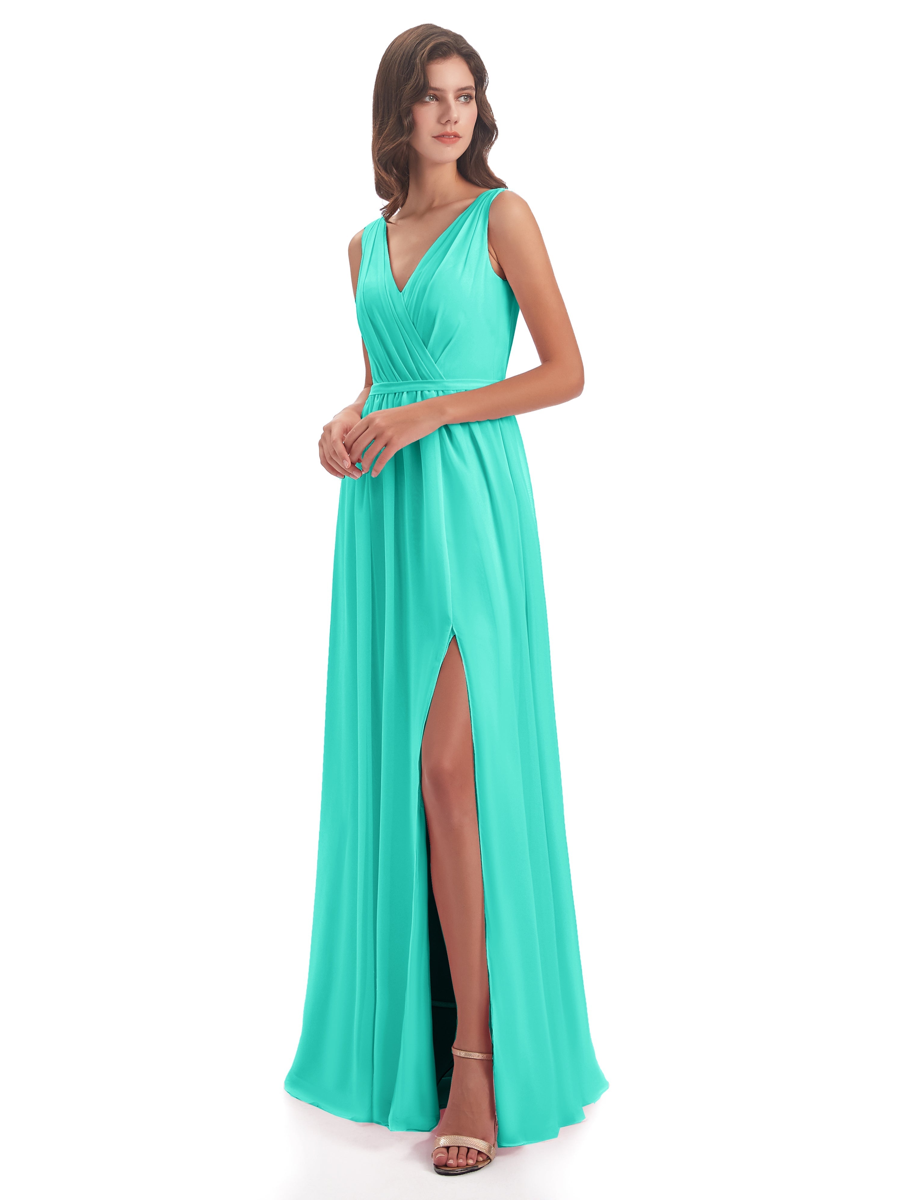 Robes De Demoiselle D'Honneur Spa Fourreau/Colonne Col V Mousseline Robes Demoiselle D'Honneur