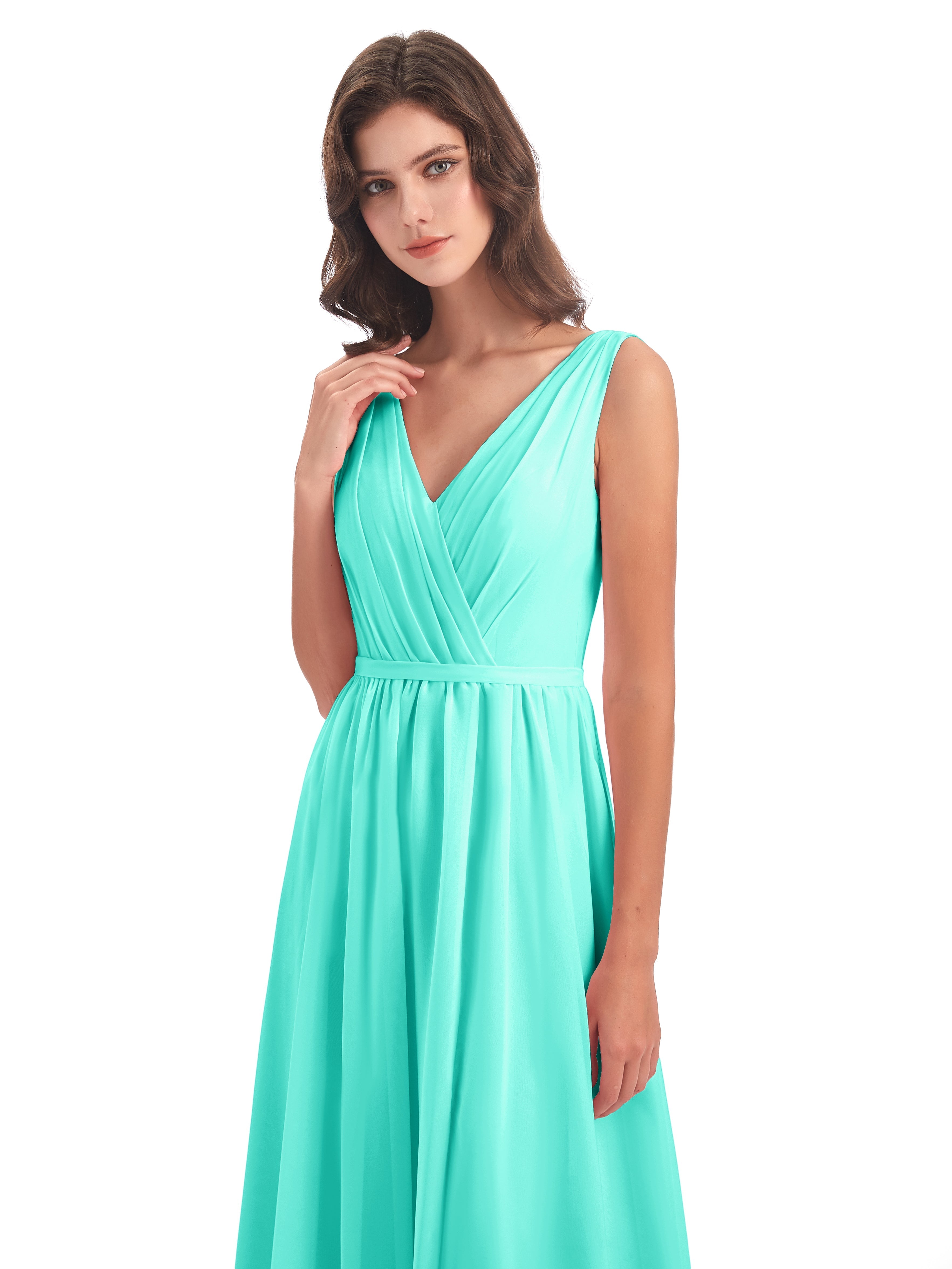Robes De Demoiselle D'Honneur Spa Fourreau/Colonne Col V Mousseline Robes Demoiselle D'Honneur