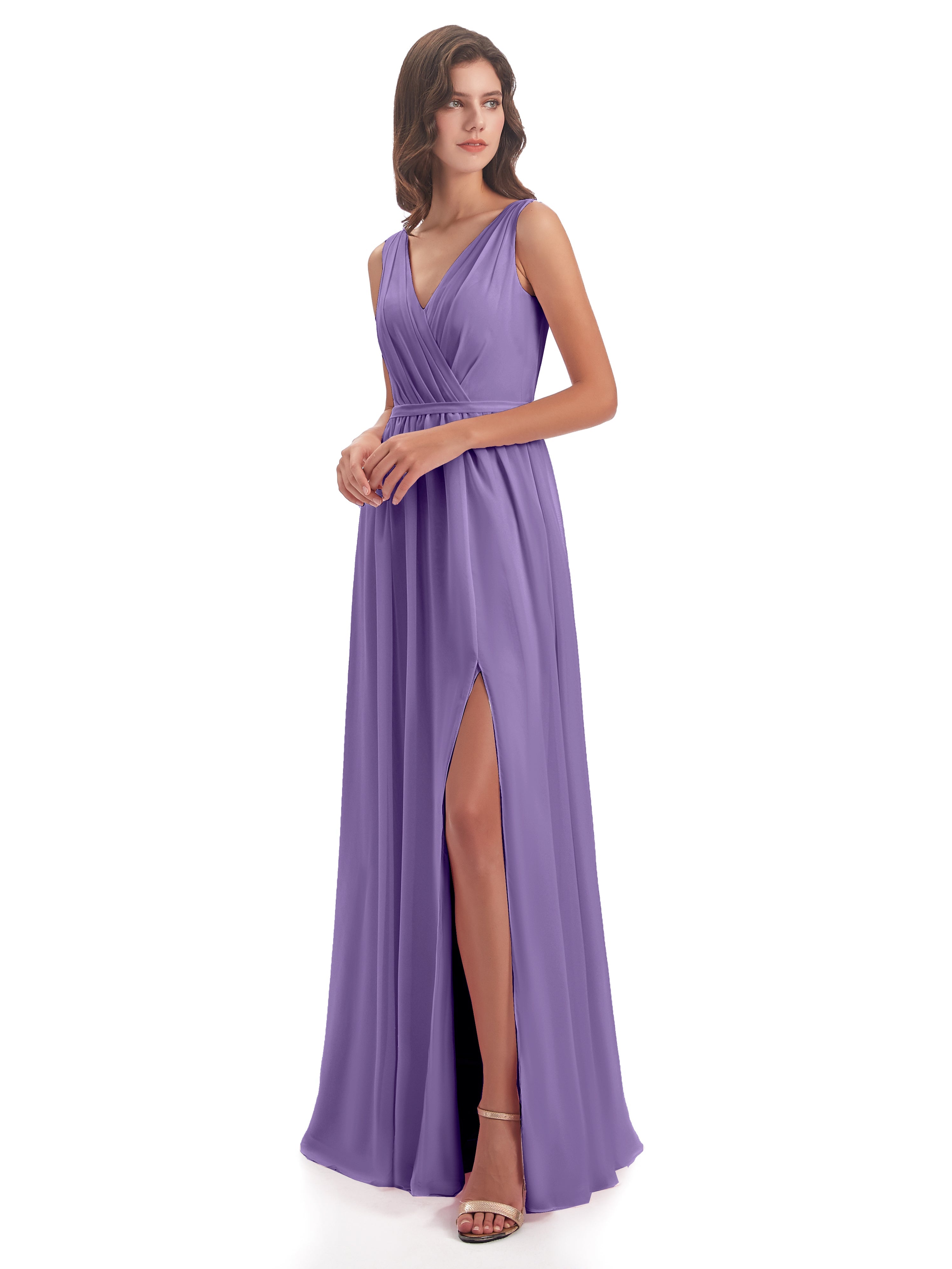 Robes De Demoiselle D'Honneur Tahiti Fourreau/Colonne Col V Mousseline Robes Demoiselle D'Honneur
