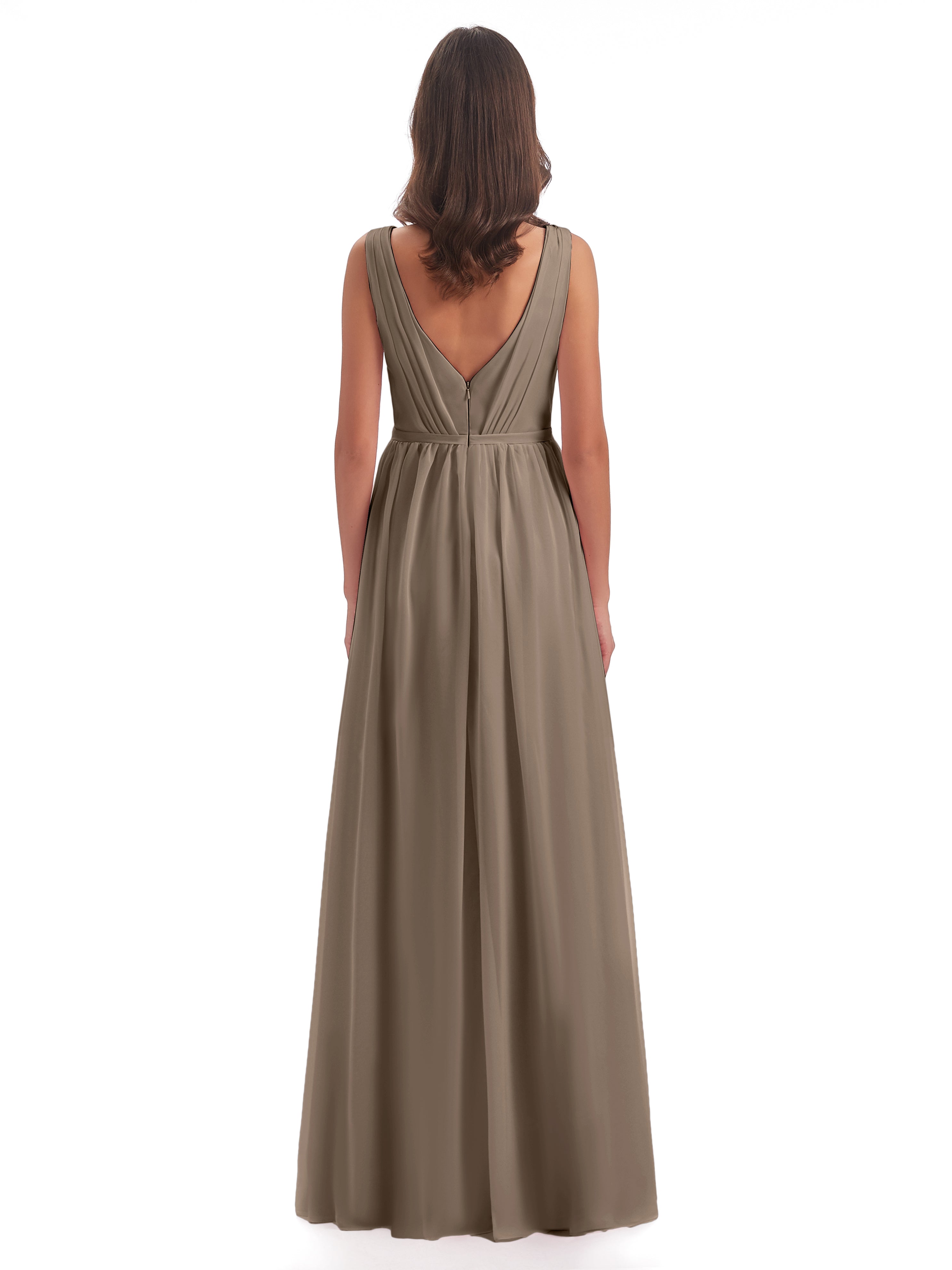 Robe Ceremonie Taupe Fourreau/Colonne Col V Mousseline Robes Demoiselle D'Honneur