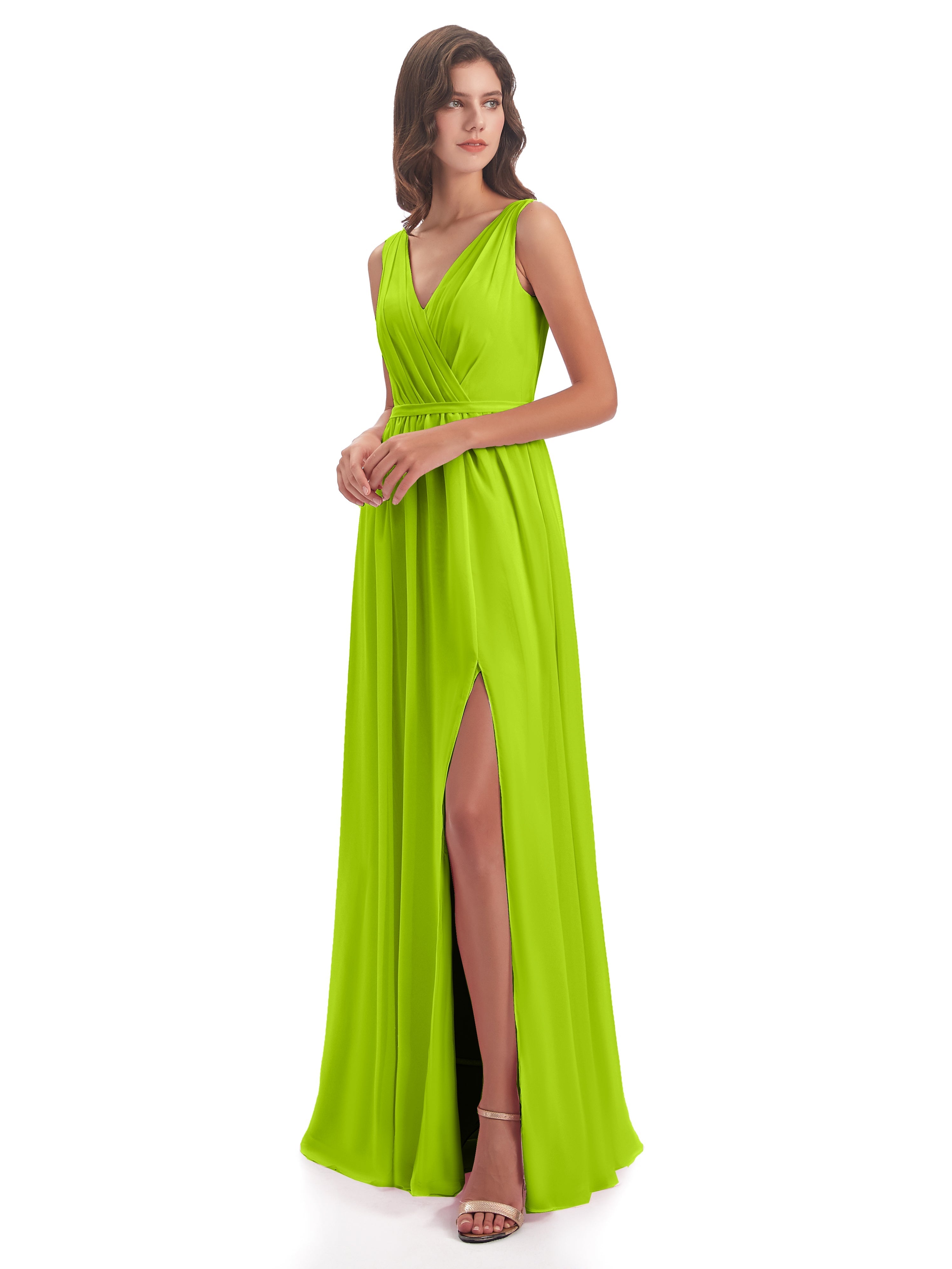 Robes De Demoiselle D'Honneur Vert Citron Fourreau/Colonne Col V Mousseline Robes Demoiselle D'Honneur