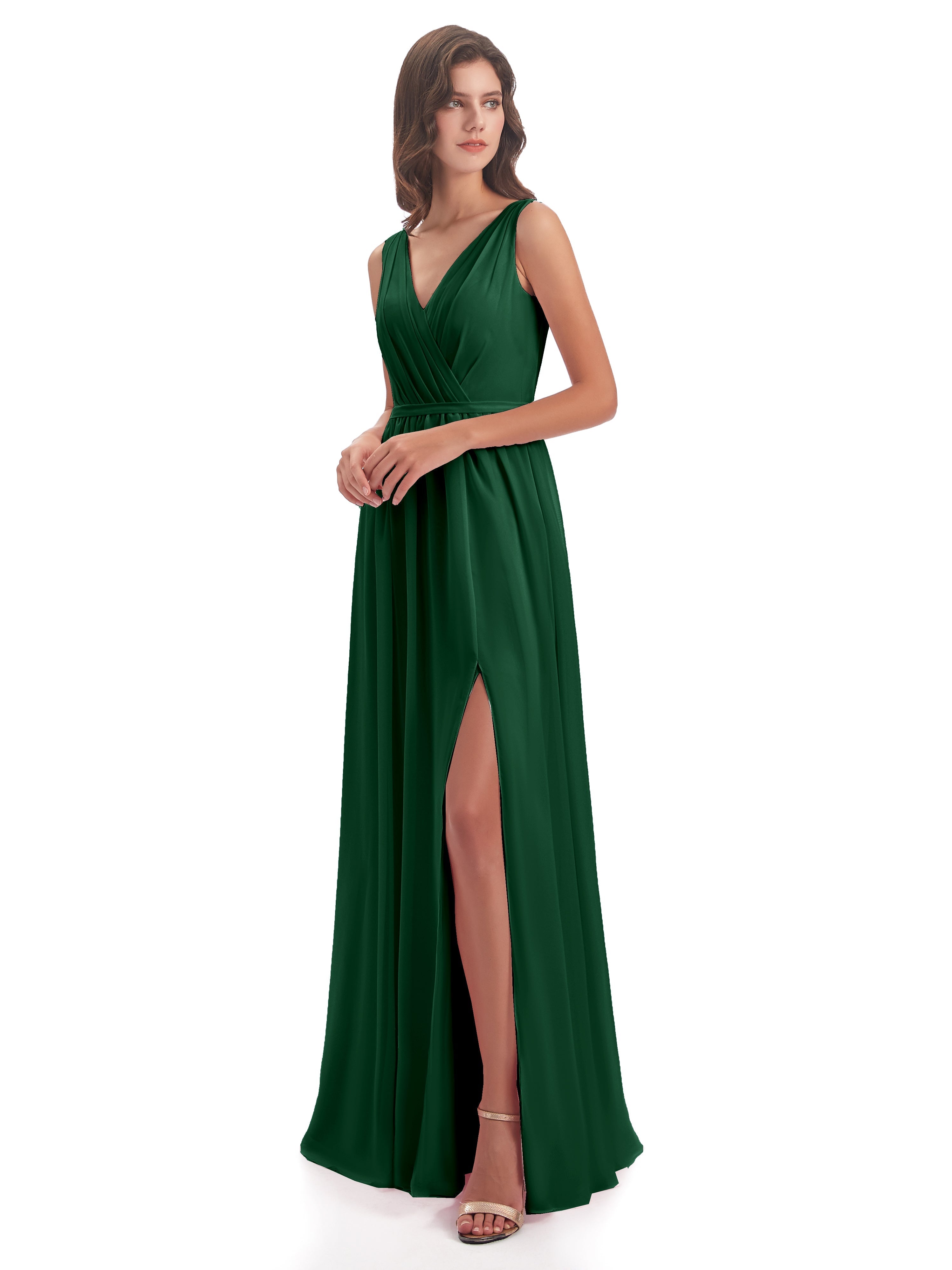Demoiselle D'Honneur Vert Foncé Fourreau/Colonne Col V Mousseline Robes Demoiselle D'Honneur