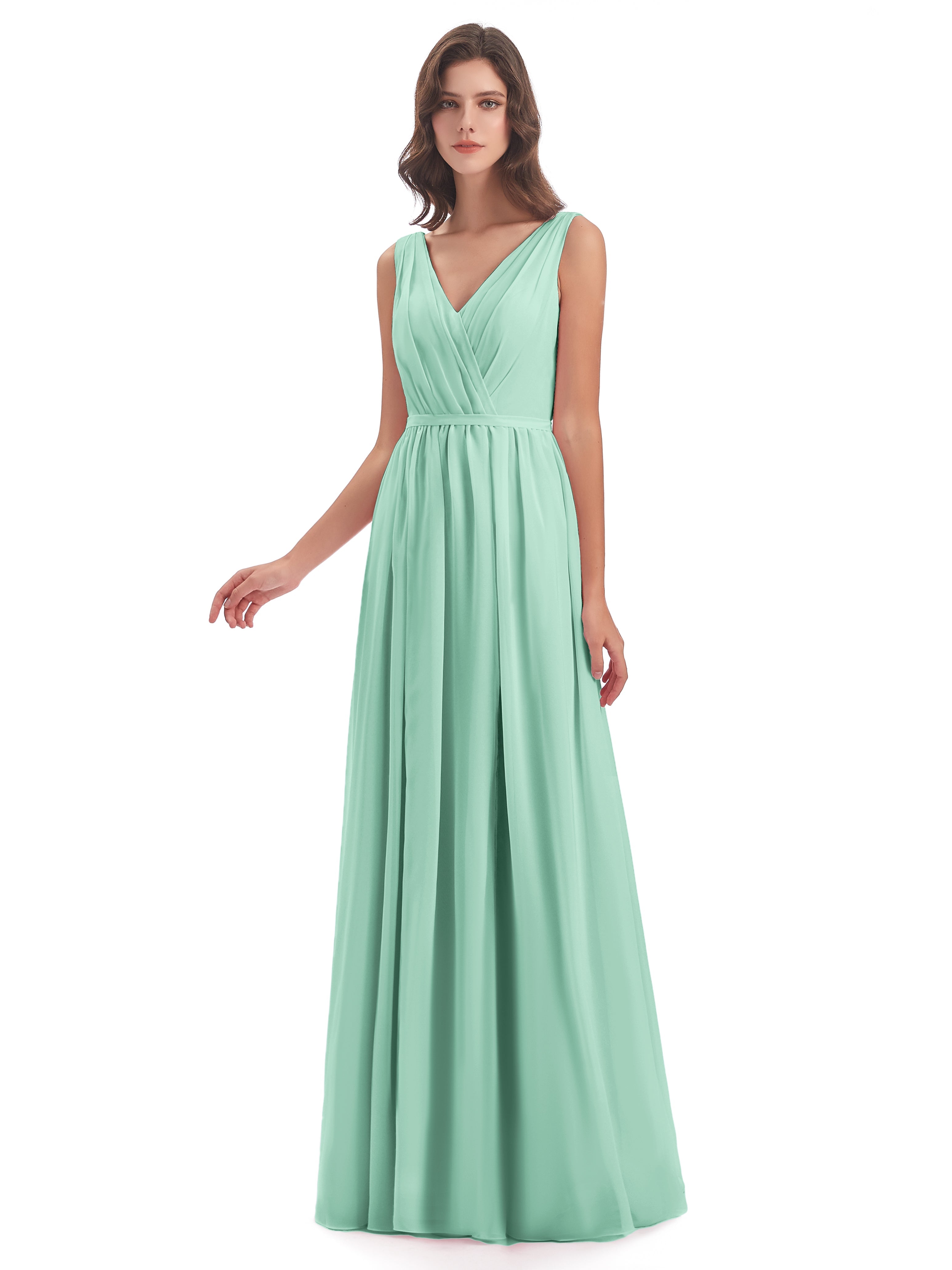 Robe Vert Menthe Demoiselle D Honneur Fourreau/Colonne Col V Mousseline Robes Demoiselle D'Honneur