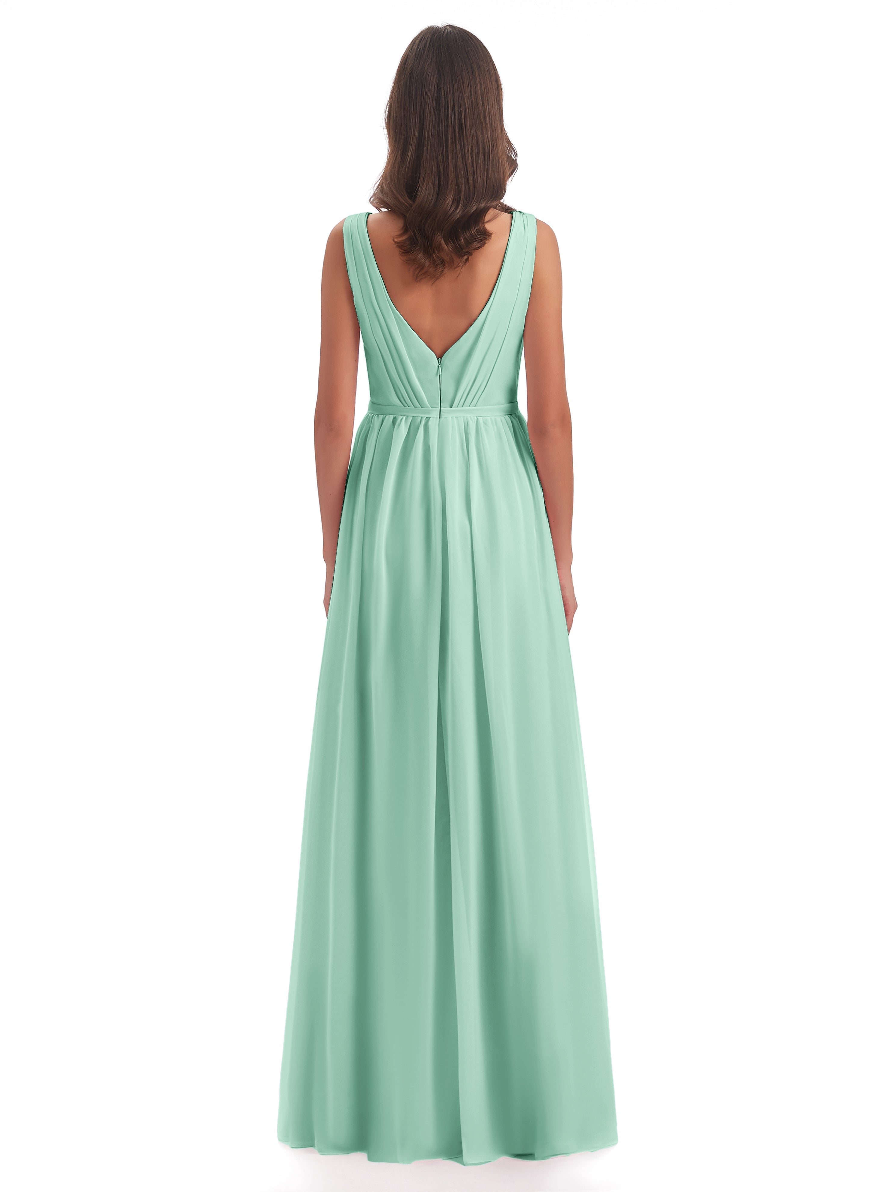Robe Vert Menthe Demoiselle D Honneur Fourreau/Colonne Col V Mousseline Robes Demoiselle D'Honneur