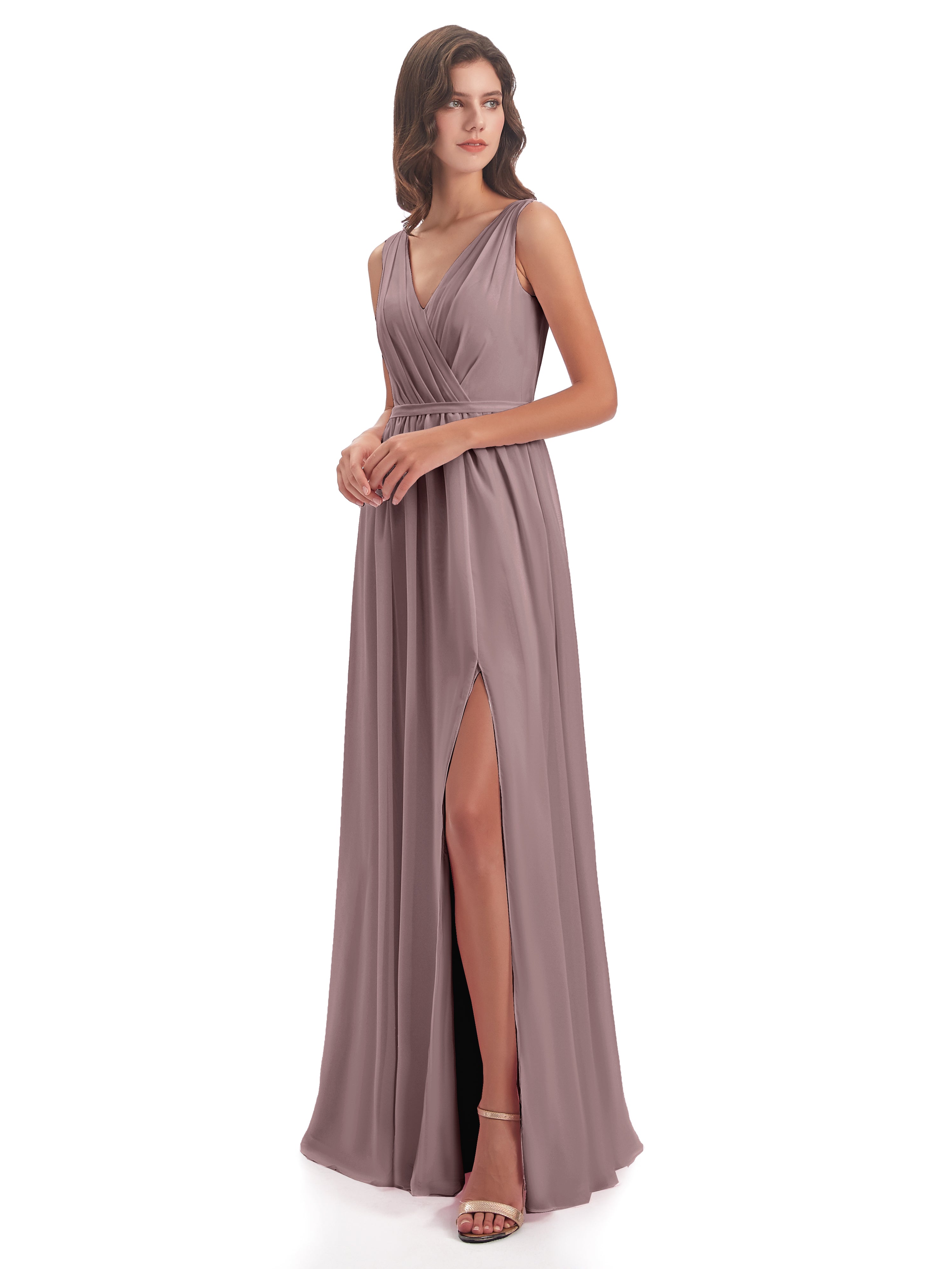 Robes De Demoiselle D'Honneur Vintage Mauve Fourreau/Colonne Col V Mousseline Robes Demoiselle D'Honneur