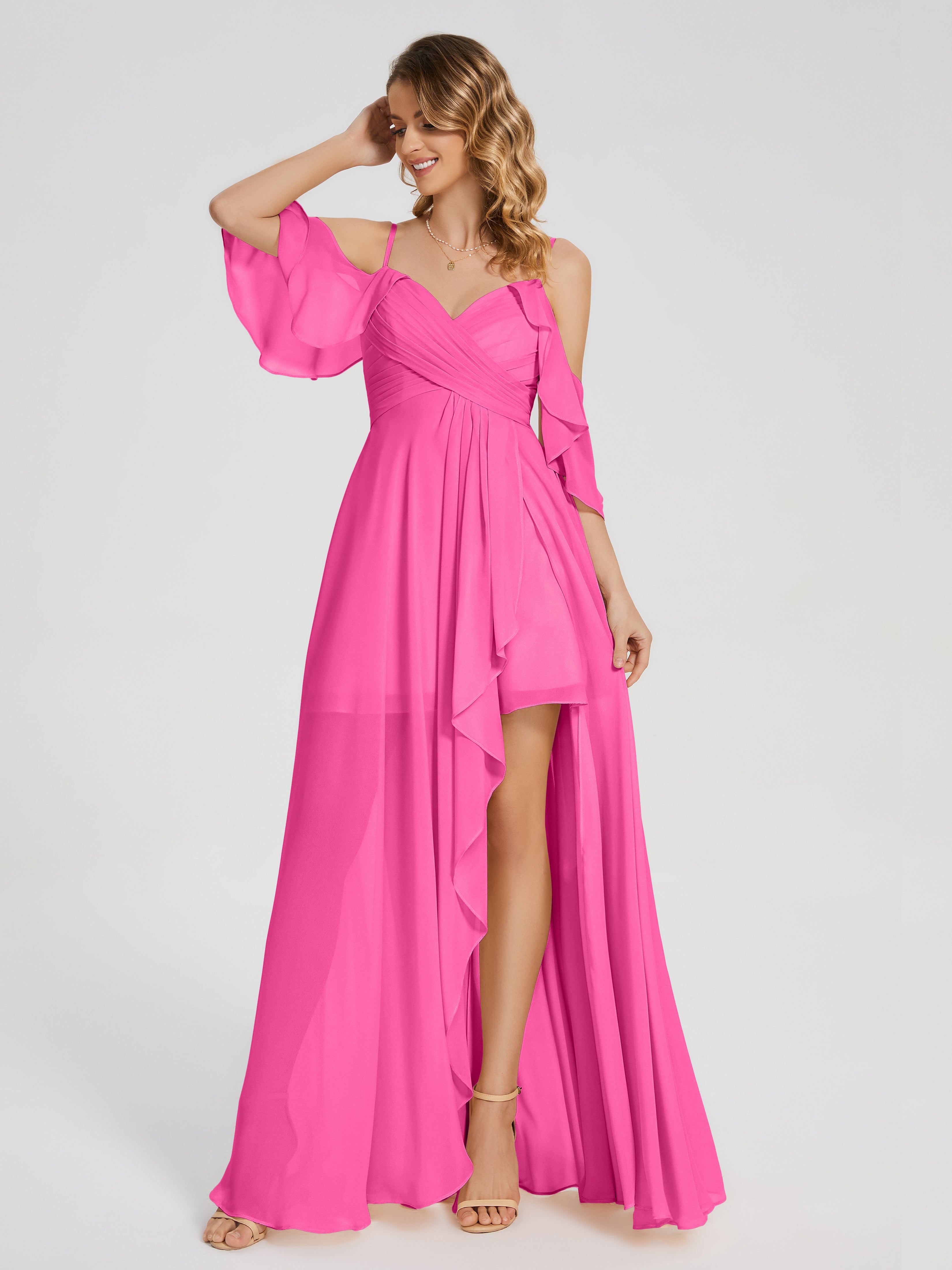 Robe Demoiselle D Honneur Azalée Asymétrique Hors-La-Épaule Mousseline Robes Demoiselle D'Honneur