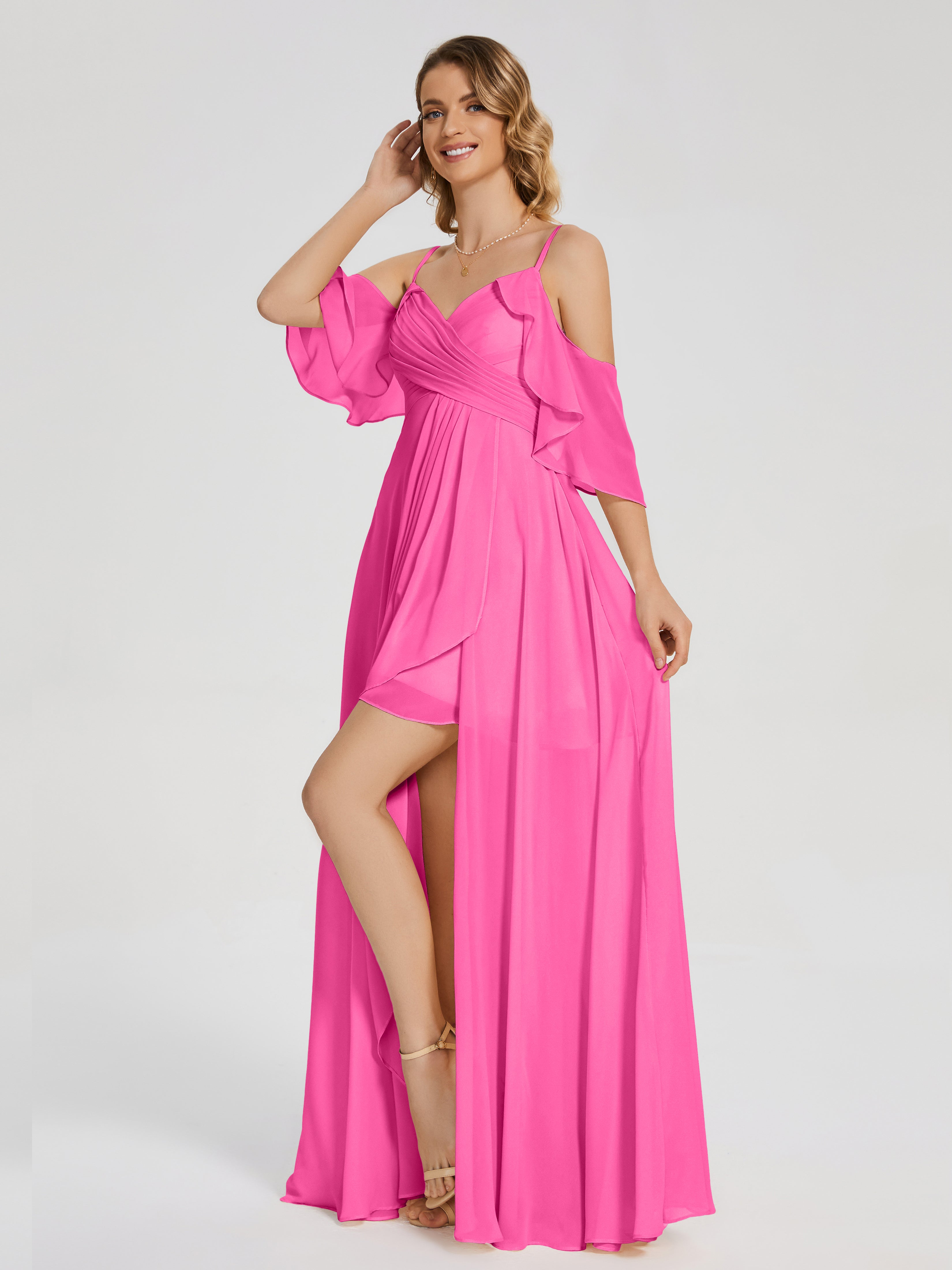 Robe Demoiselle D Honneur Azalée Asymétrique Hors-La-Épaule Mousseline Robes Demoiselle D'Honneur