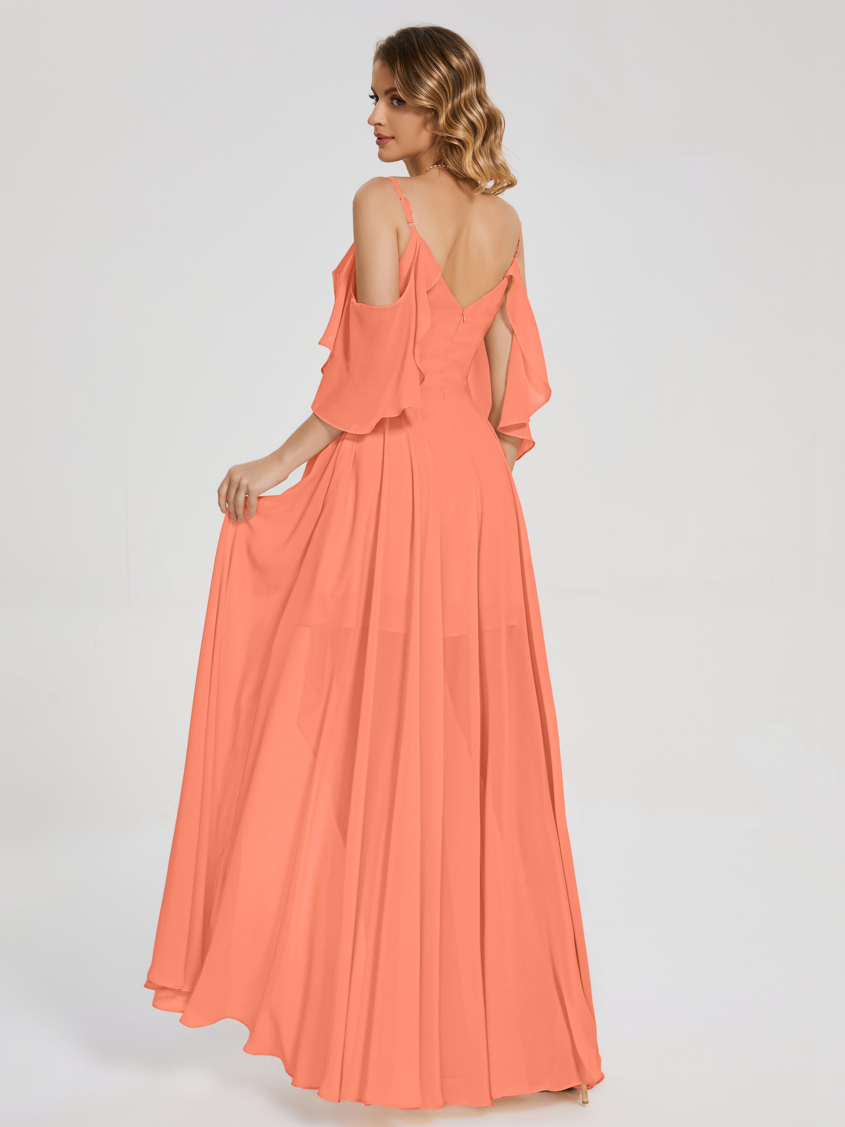 Robes De Demoiselle D'Honneur Coucher De Soleil Asymétrique Hors-La-Épaule Mousseline Robes Demoiselle D'Honneur