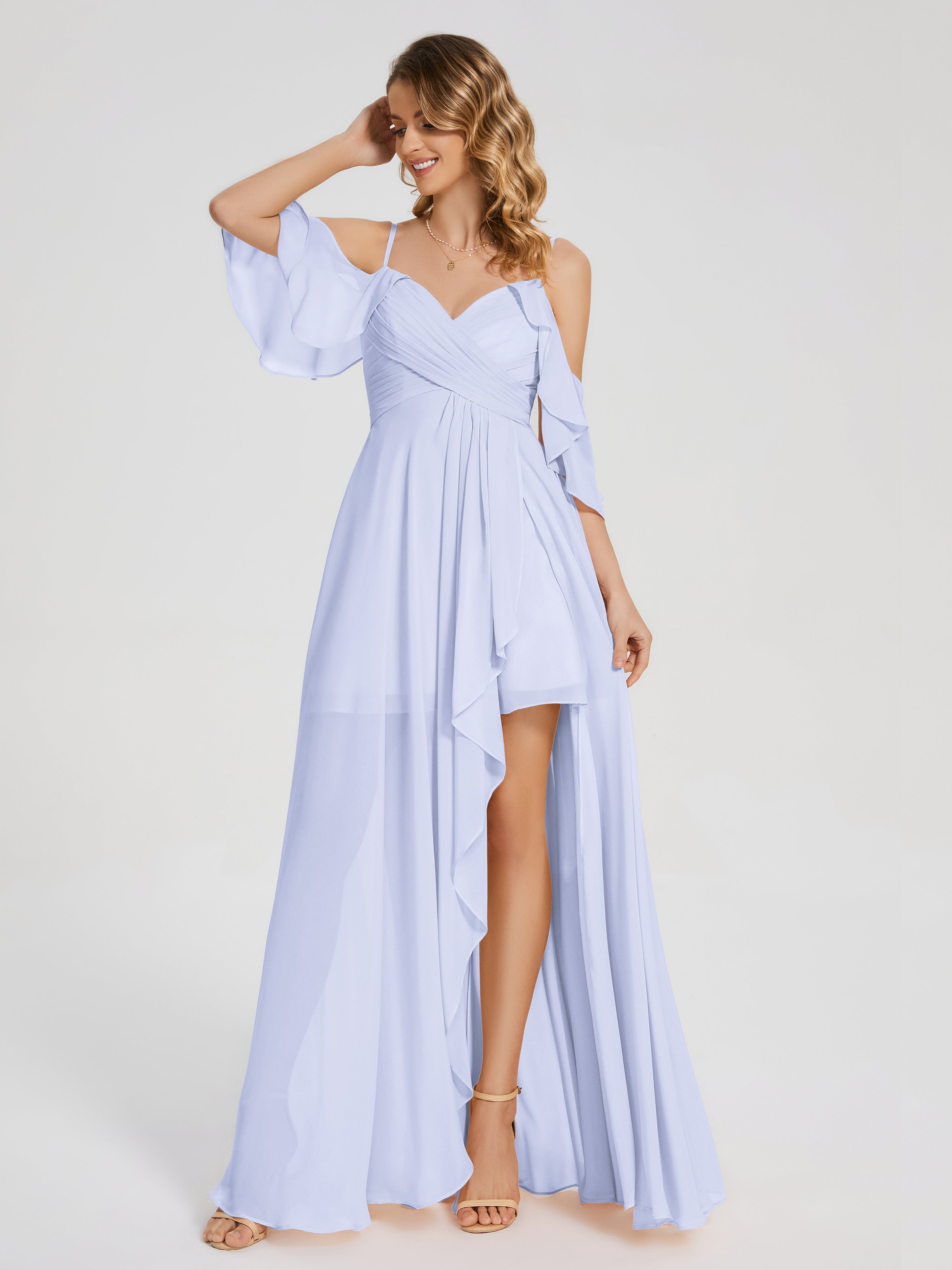 Robes De Demoiselle D'Honneur Lavande Asymétrique Hors-La-Épaule Mousseline Robes Demoiselle D'Honneur