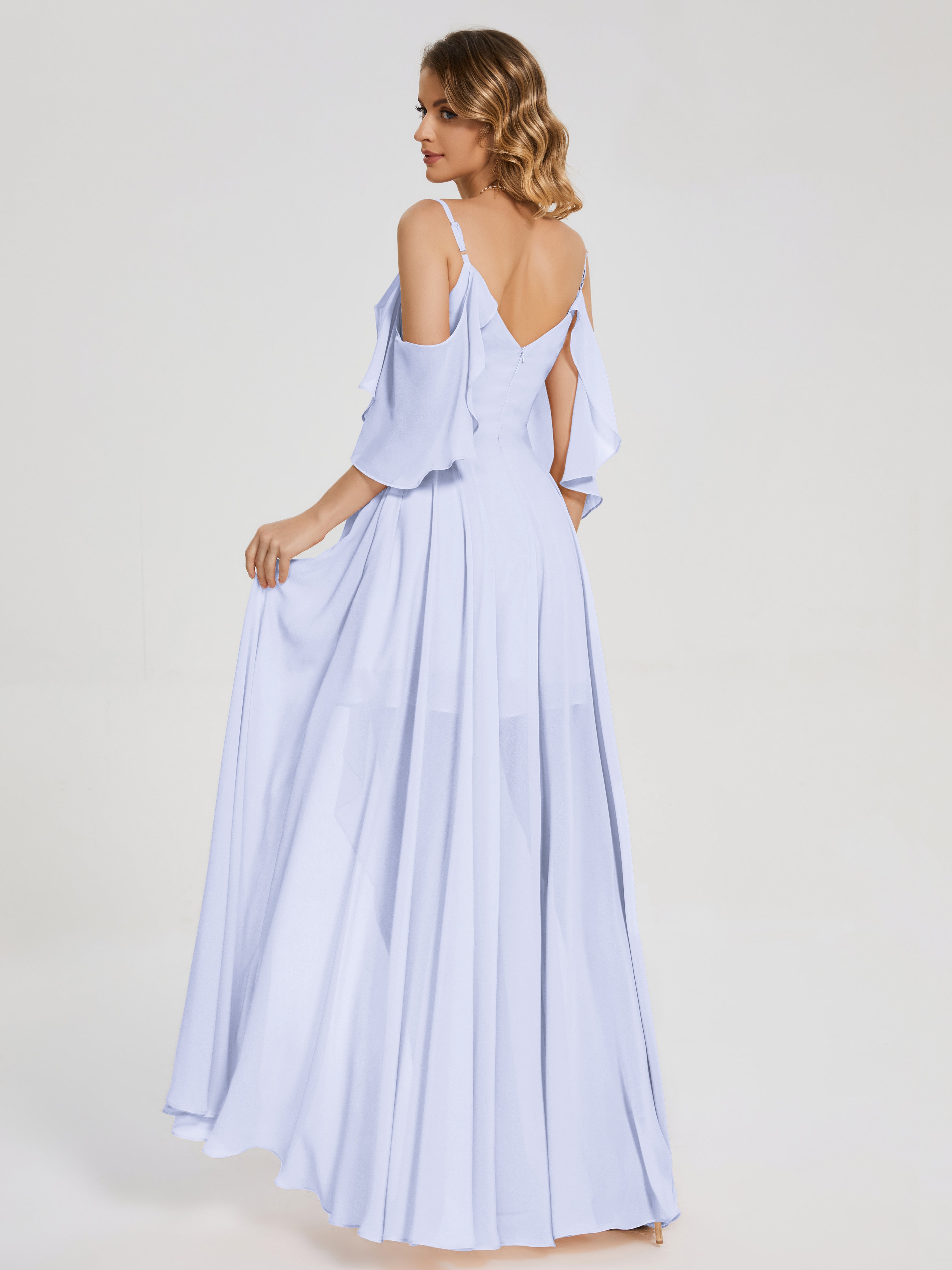 Robes De Demoiselle D'Honneur Lavande Asymétrique Hors-La-Épaule Mousseline Robes Demoiselle D'Honneur