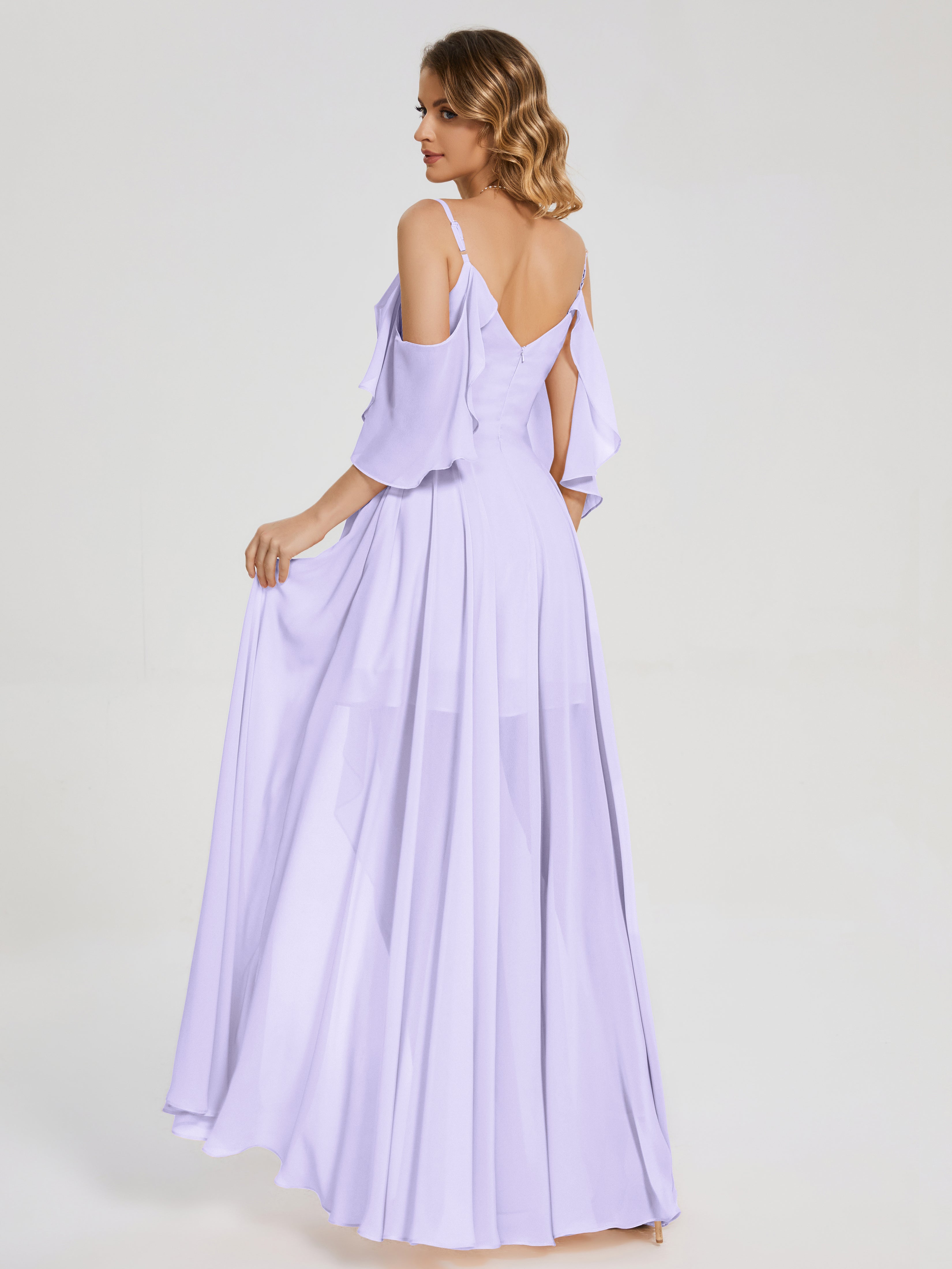 Robes De Demoiselle D'Honneur Lilas Asymétrique Hors-La-Épaule Mousseline Robes Demoiselle D'Honneur