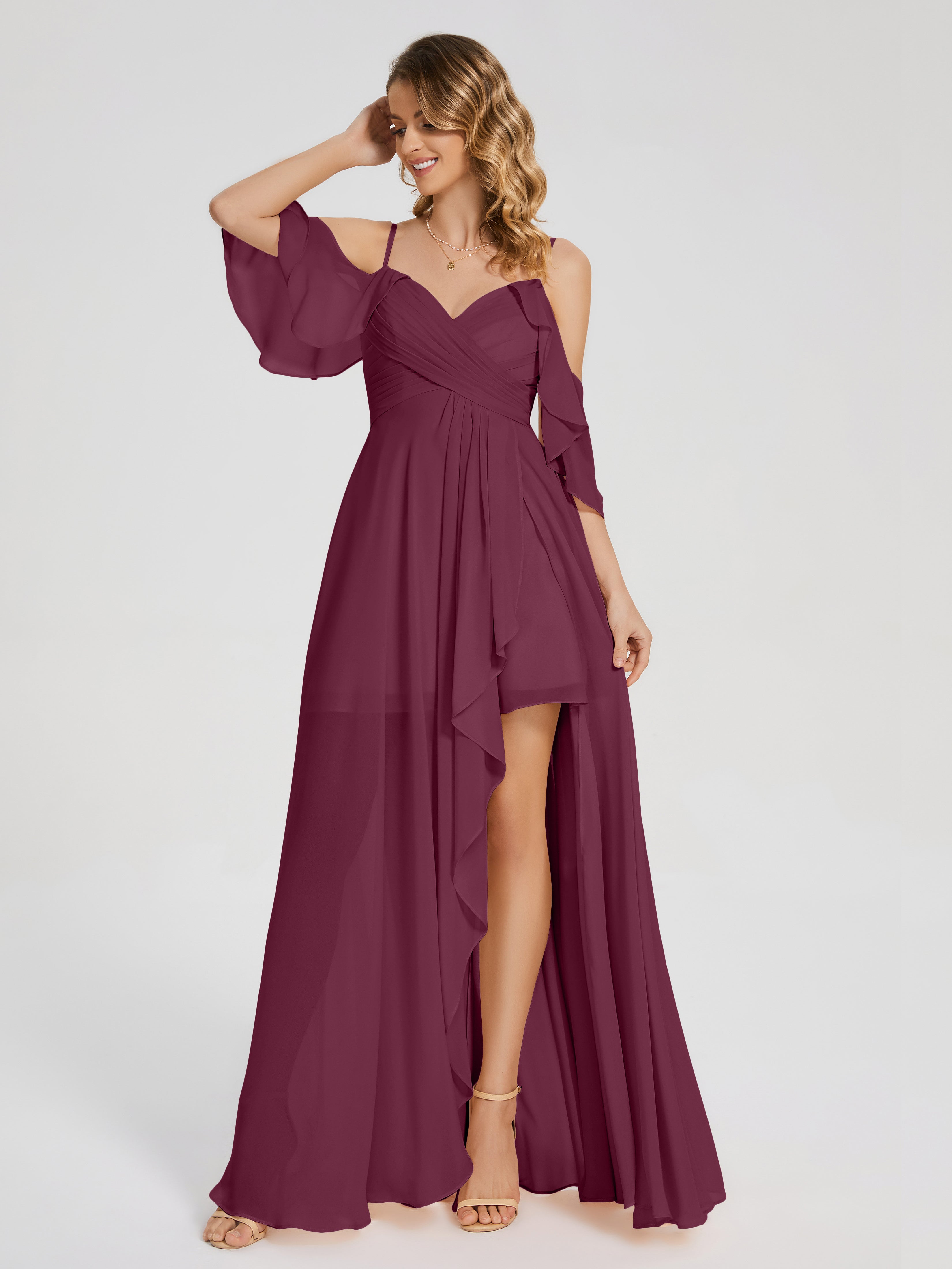 Robes De Demoiselle D'Honneur Mure Asymétrique Hors-La-Épaule Mousseline Robes Demoiselle D'Honneur