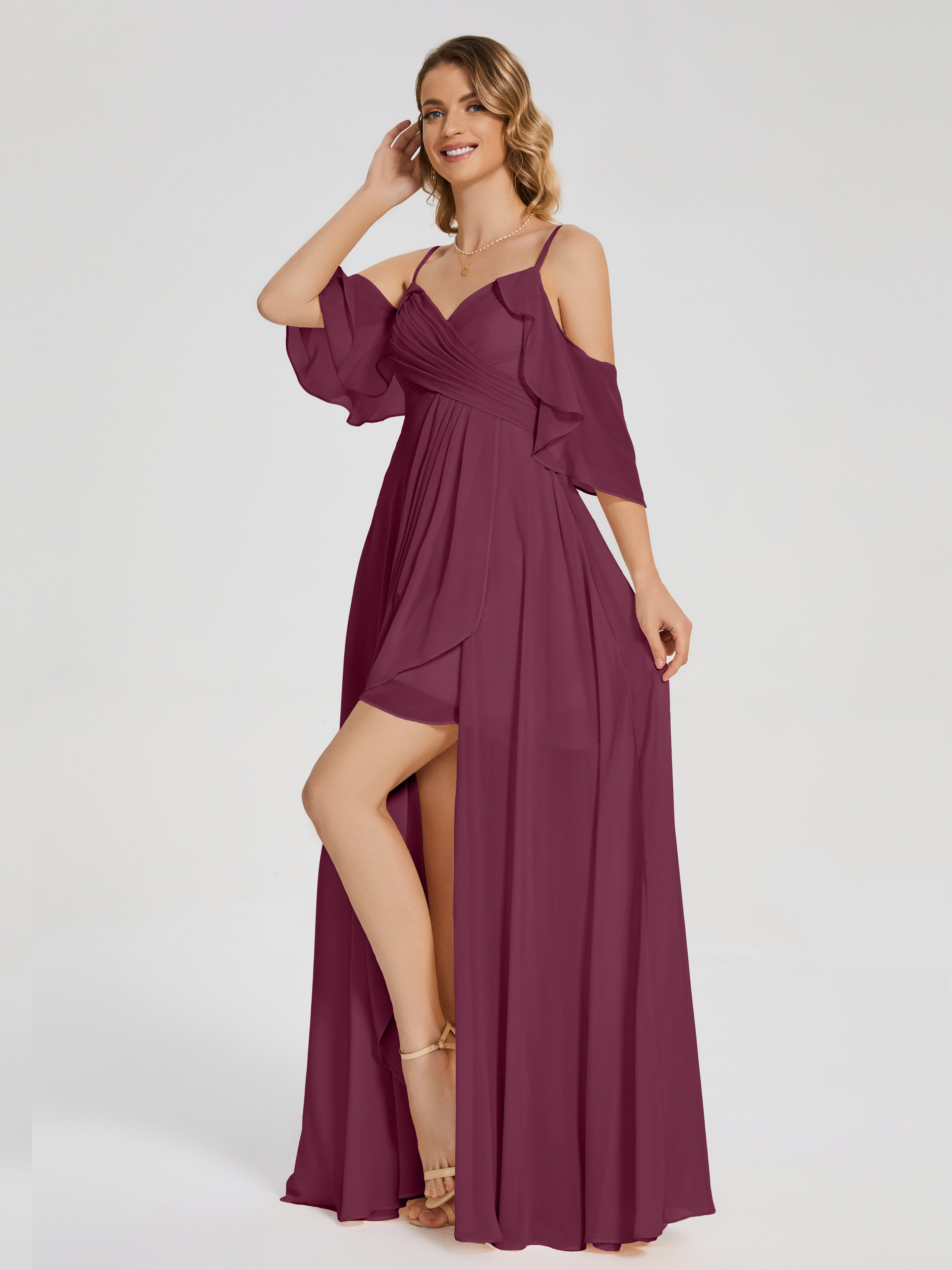 Robes De Demoiselle D'Honneur Mure Asymétrique Hors-La-Épaule Mousseline Robes Demoiselle D'Honneur