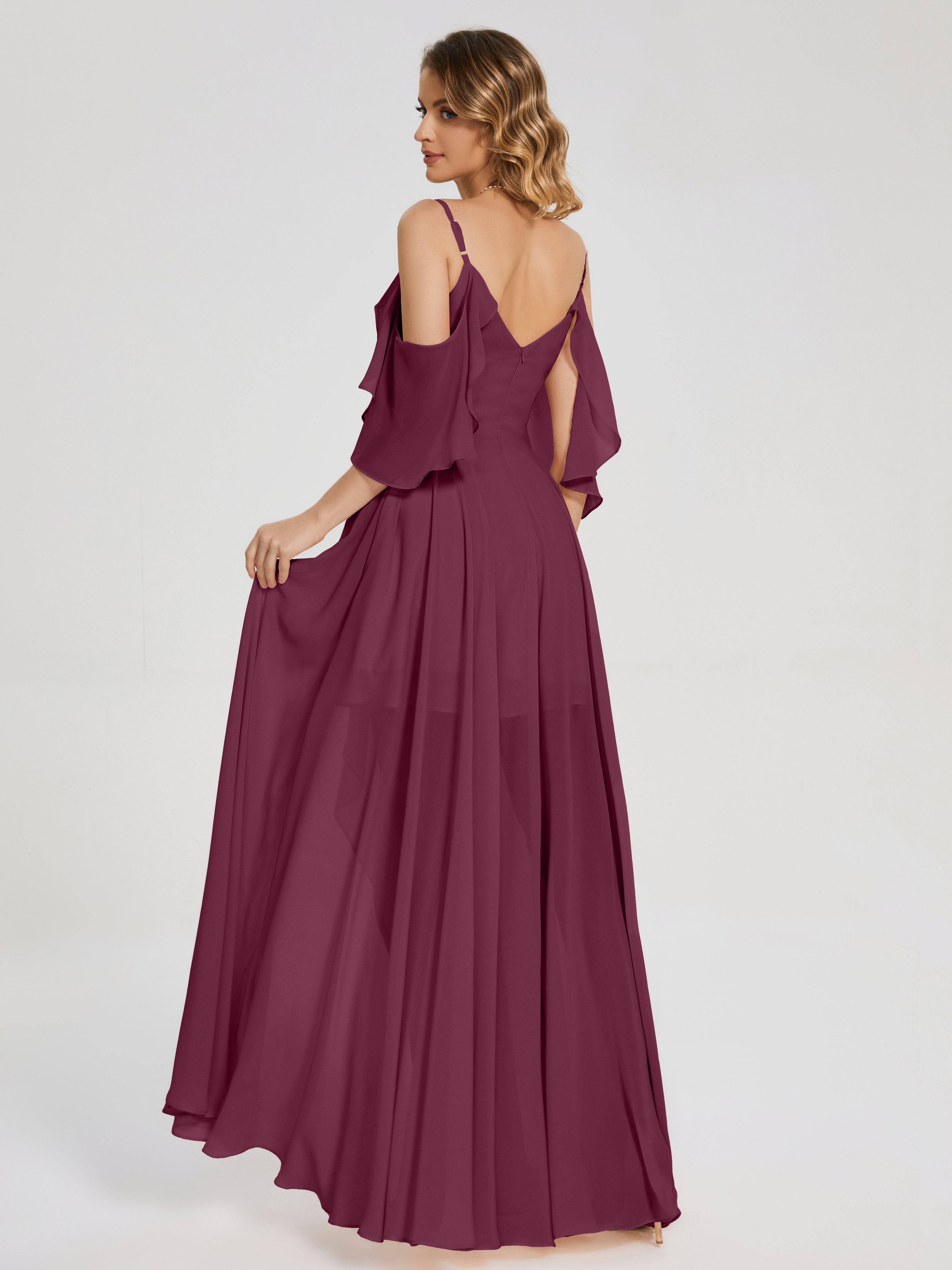 Robes De Demoiselle D'Honneur Mure Asymétrique Hors-La-Épaule Mousseline Robes Demoiselle D'Honneur