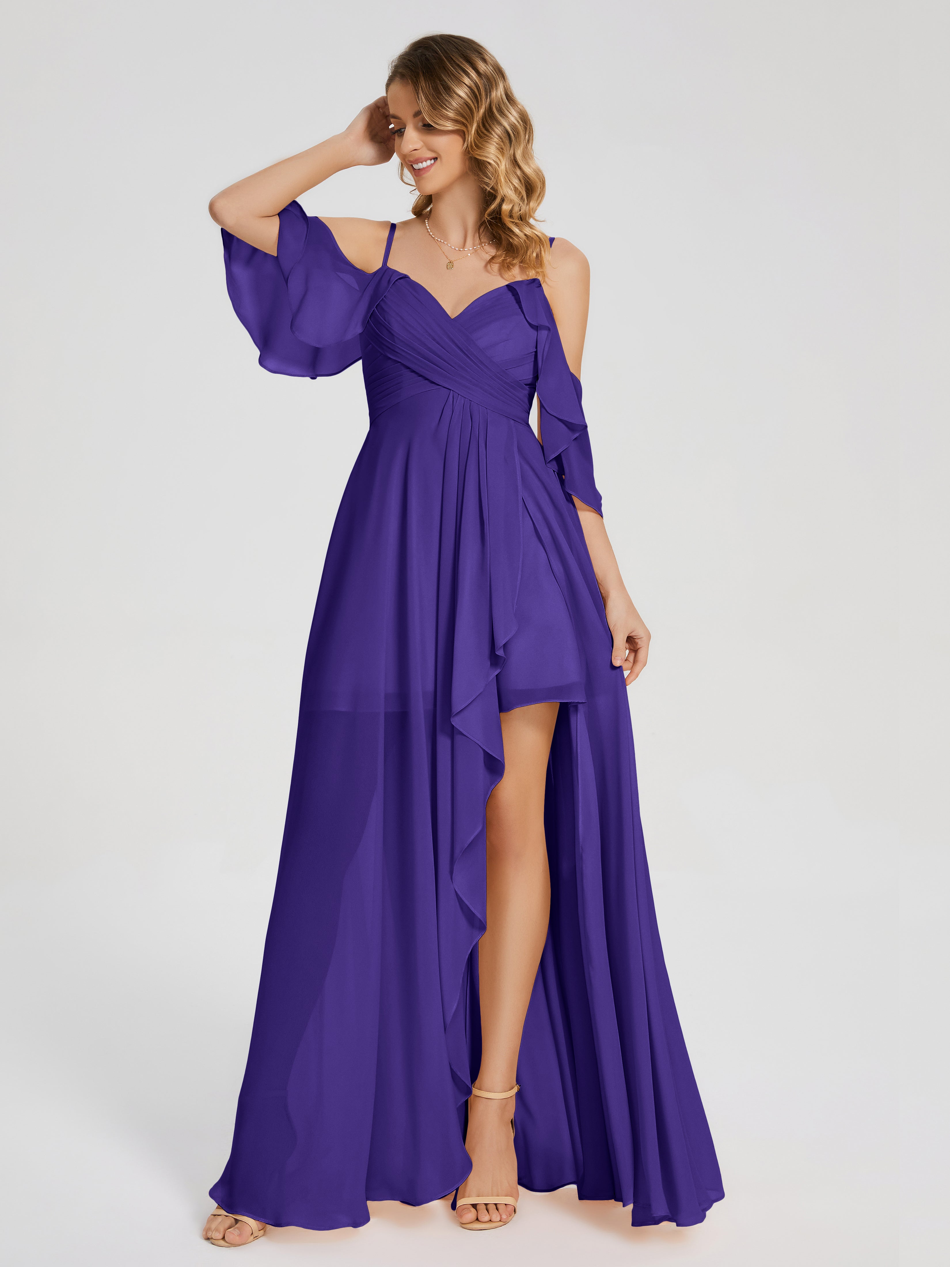 Robes De Demoiselle D'Honneur En Régence Asymétrique Hors-La-Épaule Mousseline Robes Demoiselle D'Honneur