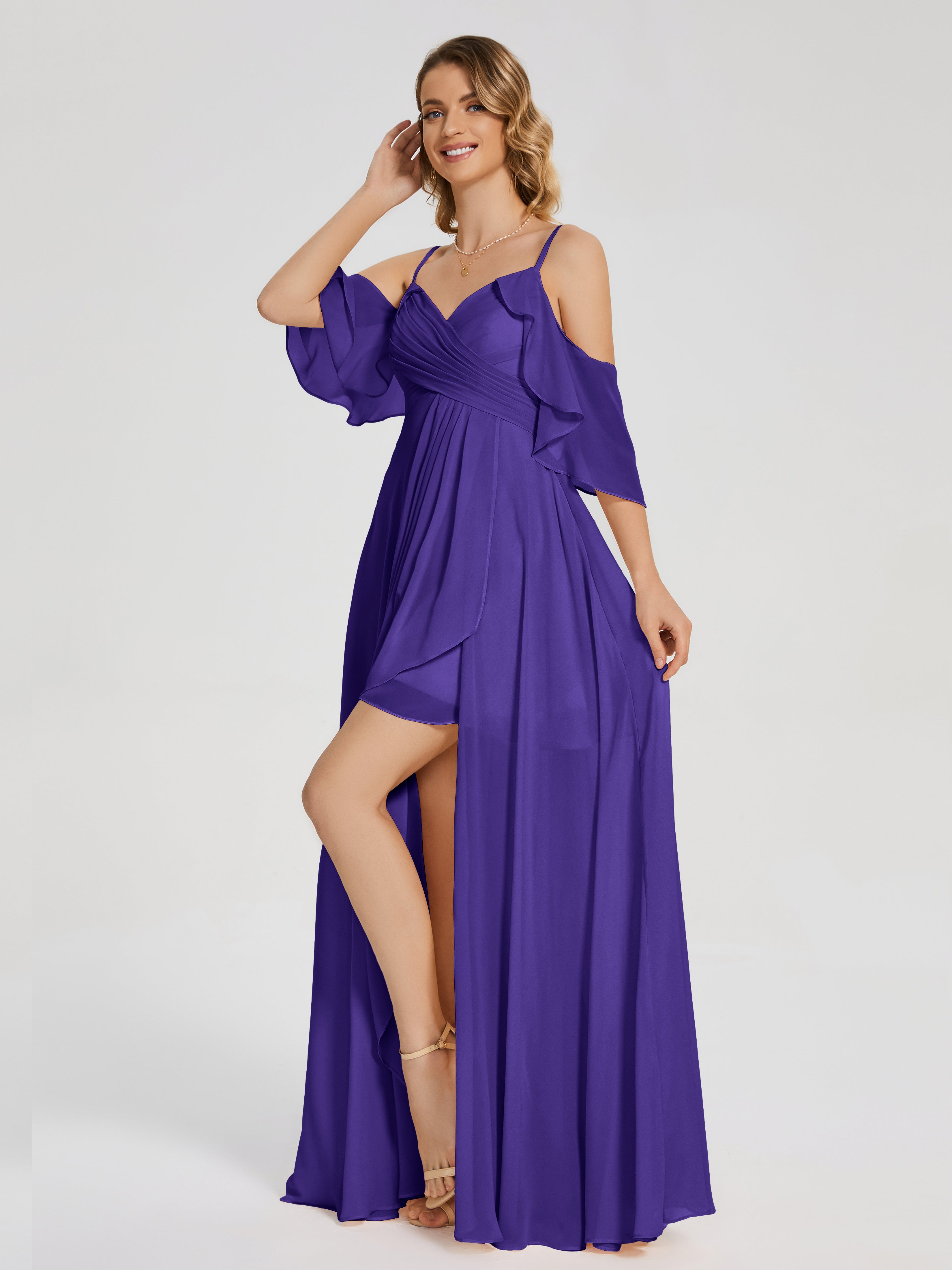 Robes De Demoiselle D'Honneur En Régence Asymétrique Hors-La-Épaule Mousseline Robes Demoiselle D'Honneur