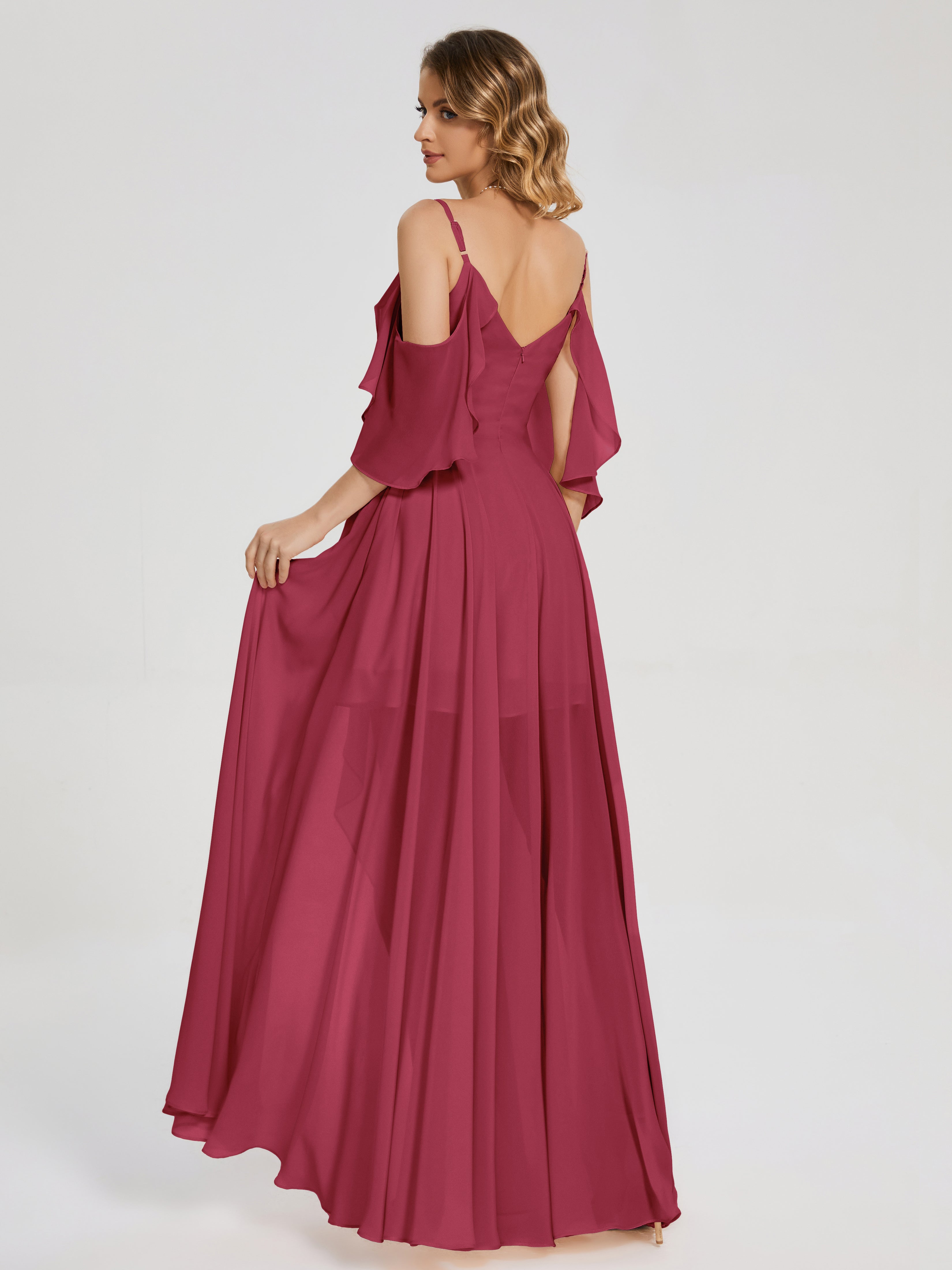 Couleur Rose Cannelle Asymétrique Hors-La-Épaule Mousseline Robes Demoiselle D'Honneur