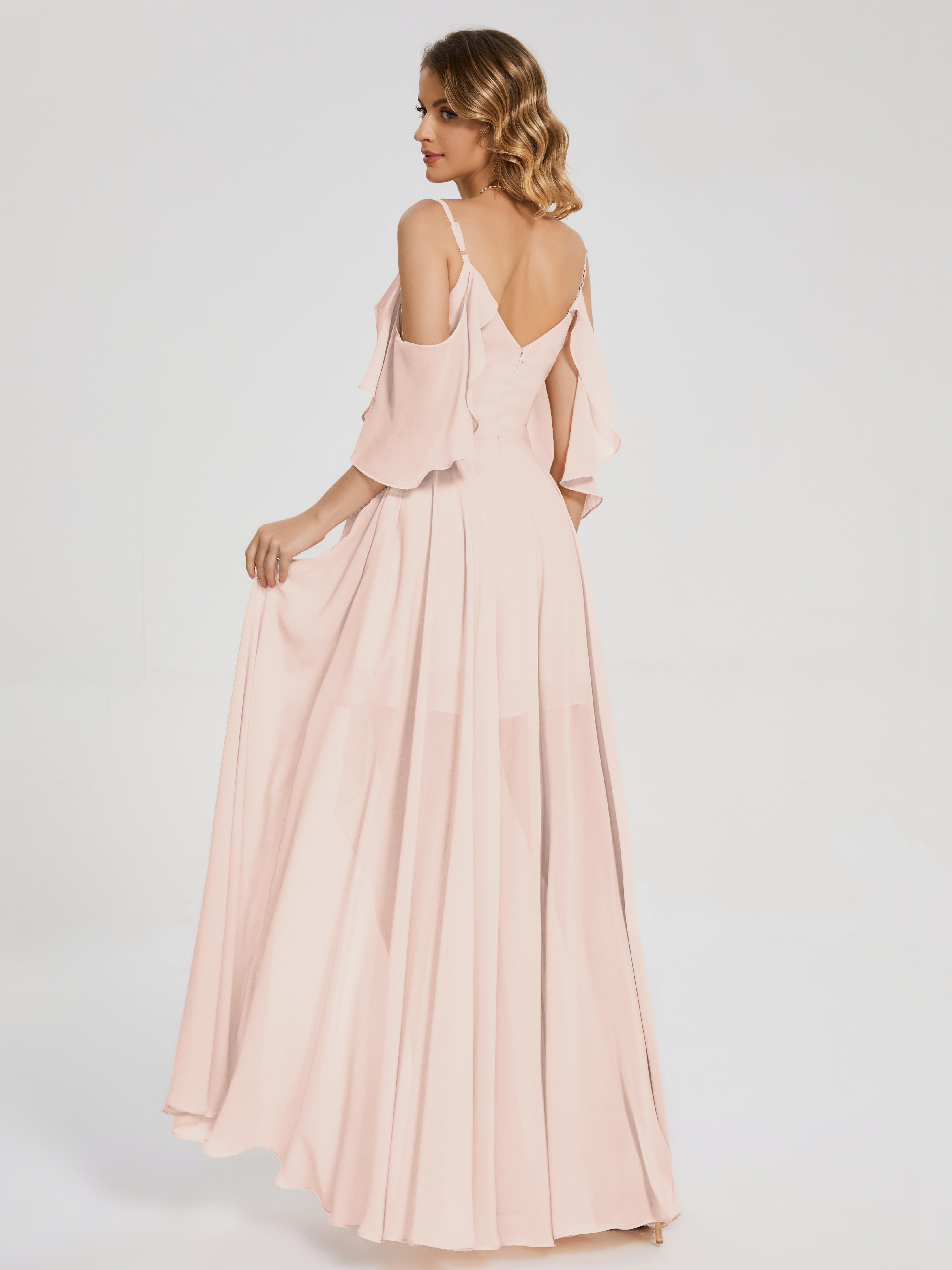 Robe De Demoiselle D'Honneur En Perles Asymétrique Hors-La-Épaule Mousseline Robes Demoiselle D'Honneur