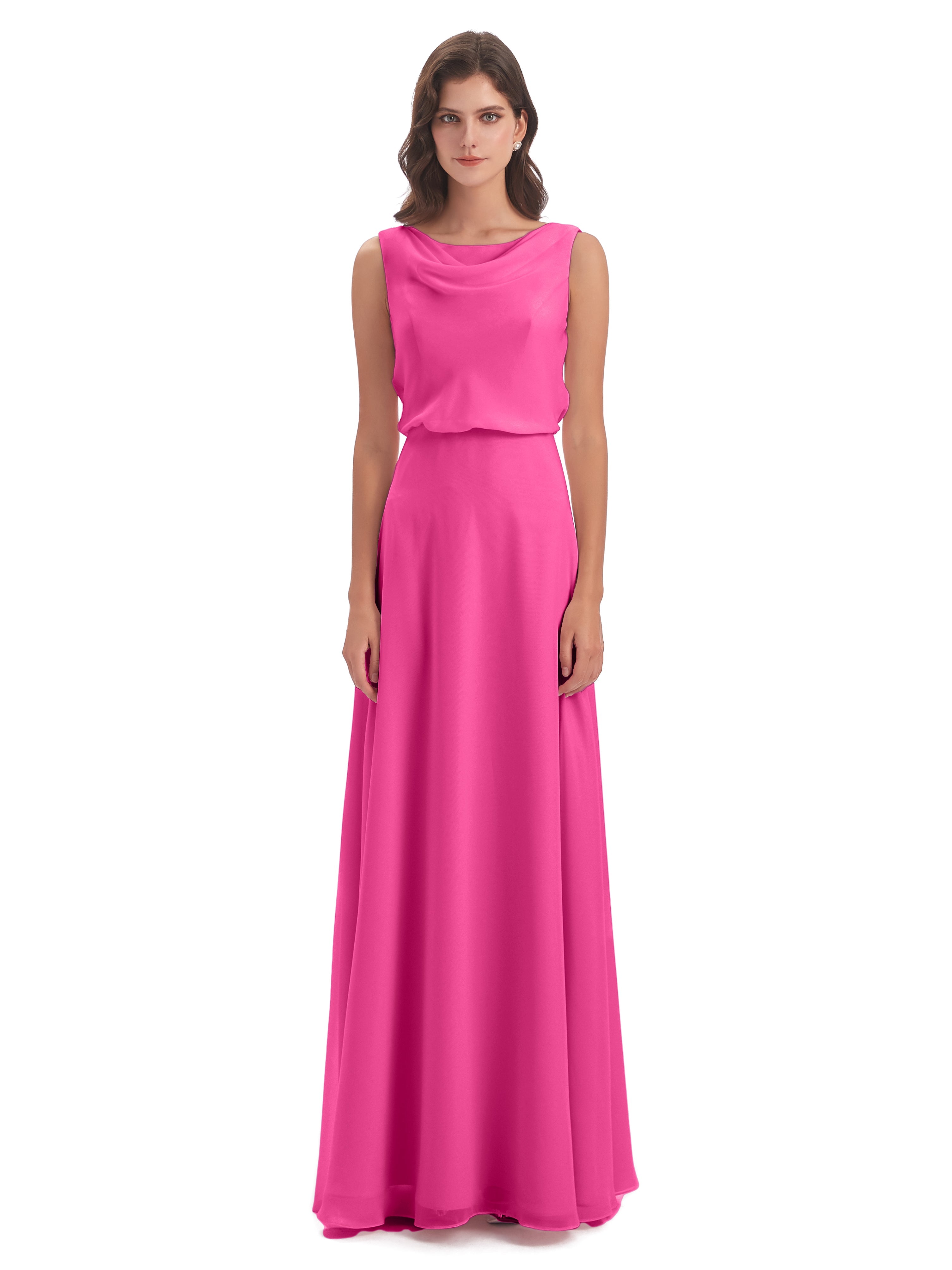 Robe Demoiselle D Honneur En Azalée Lilou Fourreau/Colonne Col Bénitier Robes Demoiselle D'Honneur