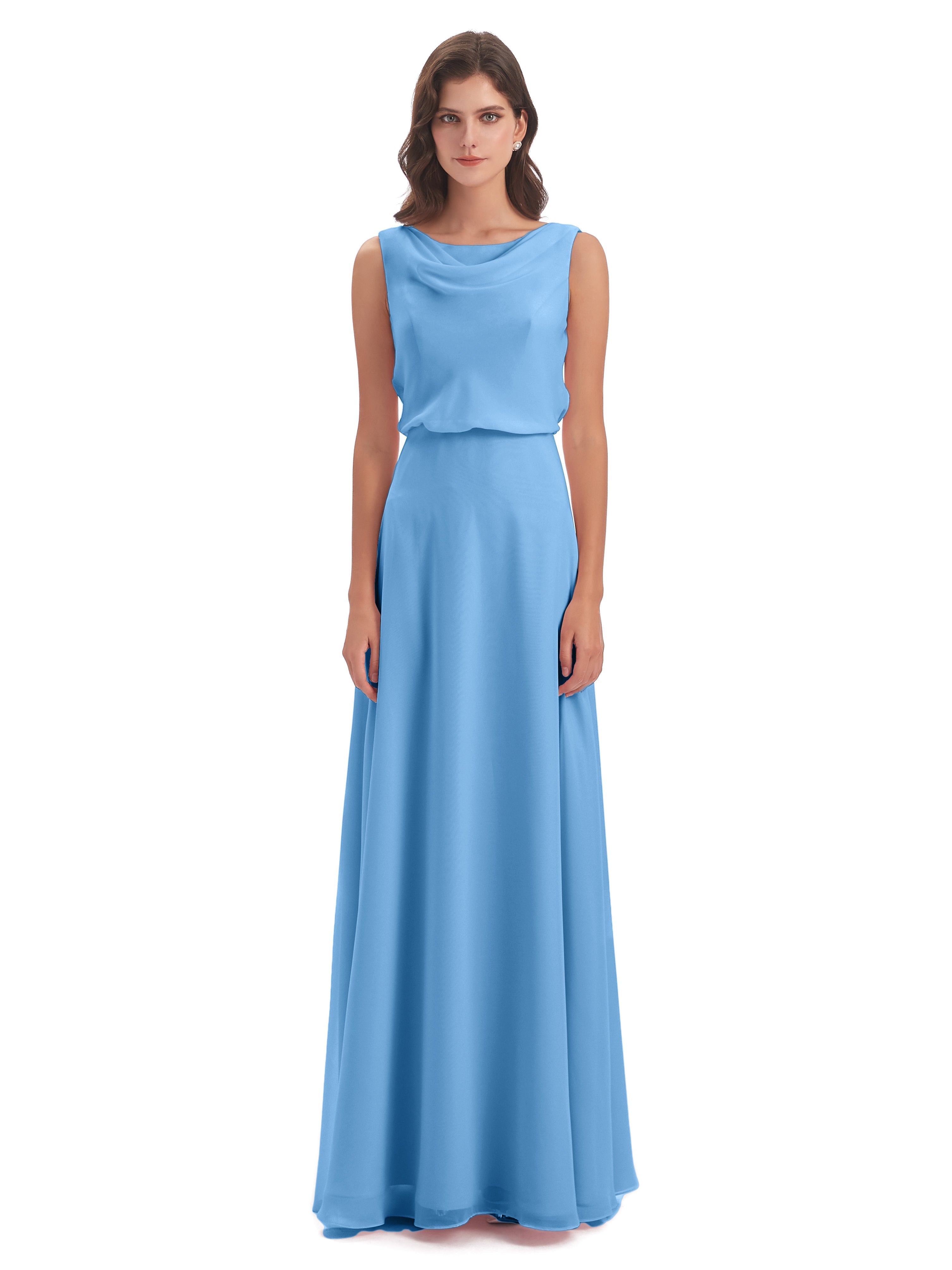 Robe De Demoiselle D Honneur Bleu Lilou Fourreau/Colonne Col Bénitier Robes Demoiselle D'Honneur