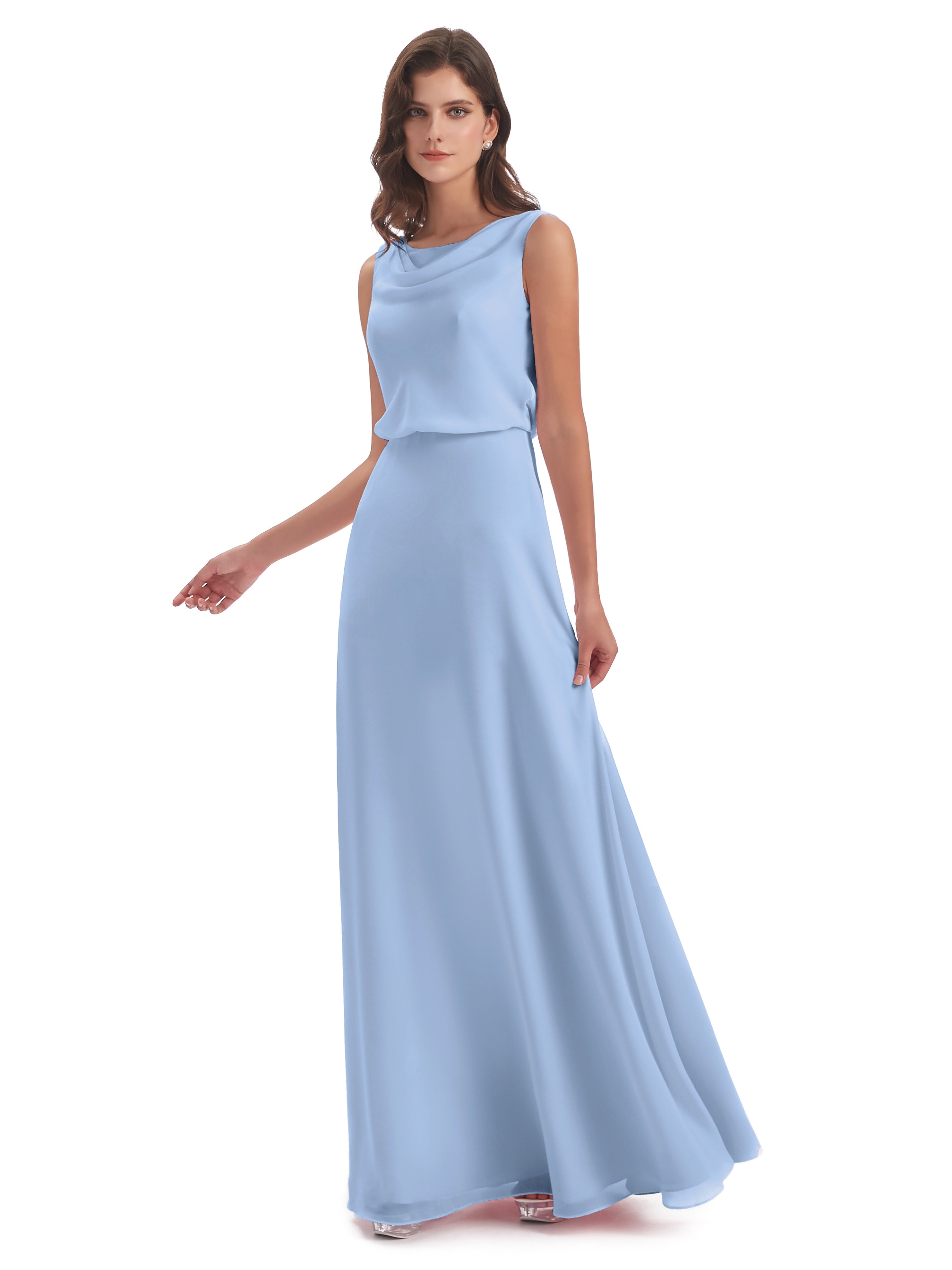 Robe Bleu Ciel Demoiselle D Honneur Lilou Fourreau/Colonne Col Bénitier Robes Demoiselle D'Honneur