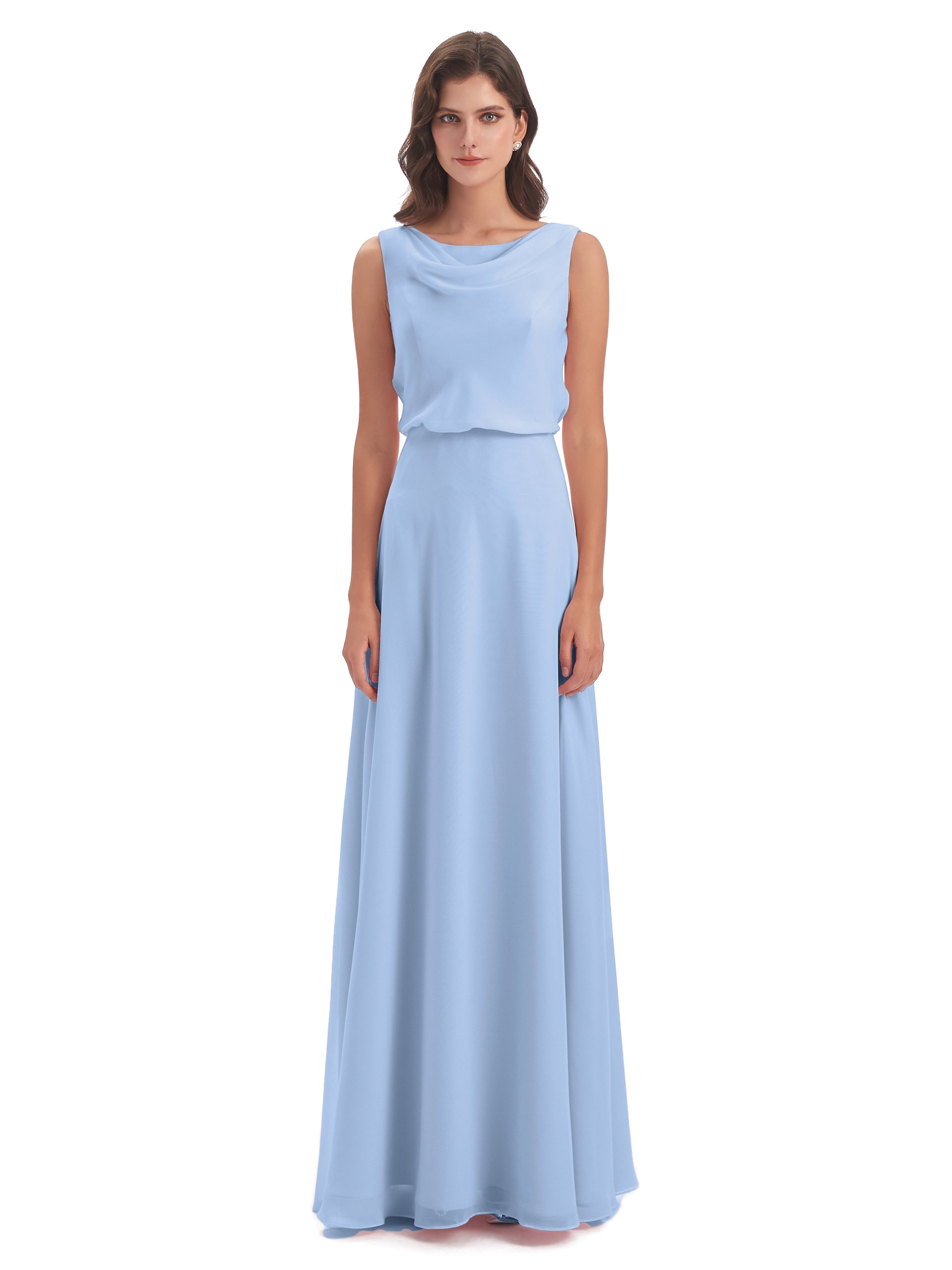 Robe Bleu Ciel Demoiselle D Honneur Lilou Fourreau/Colonne Col Bénitier Robes Demoiselle D'Honneur