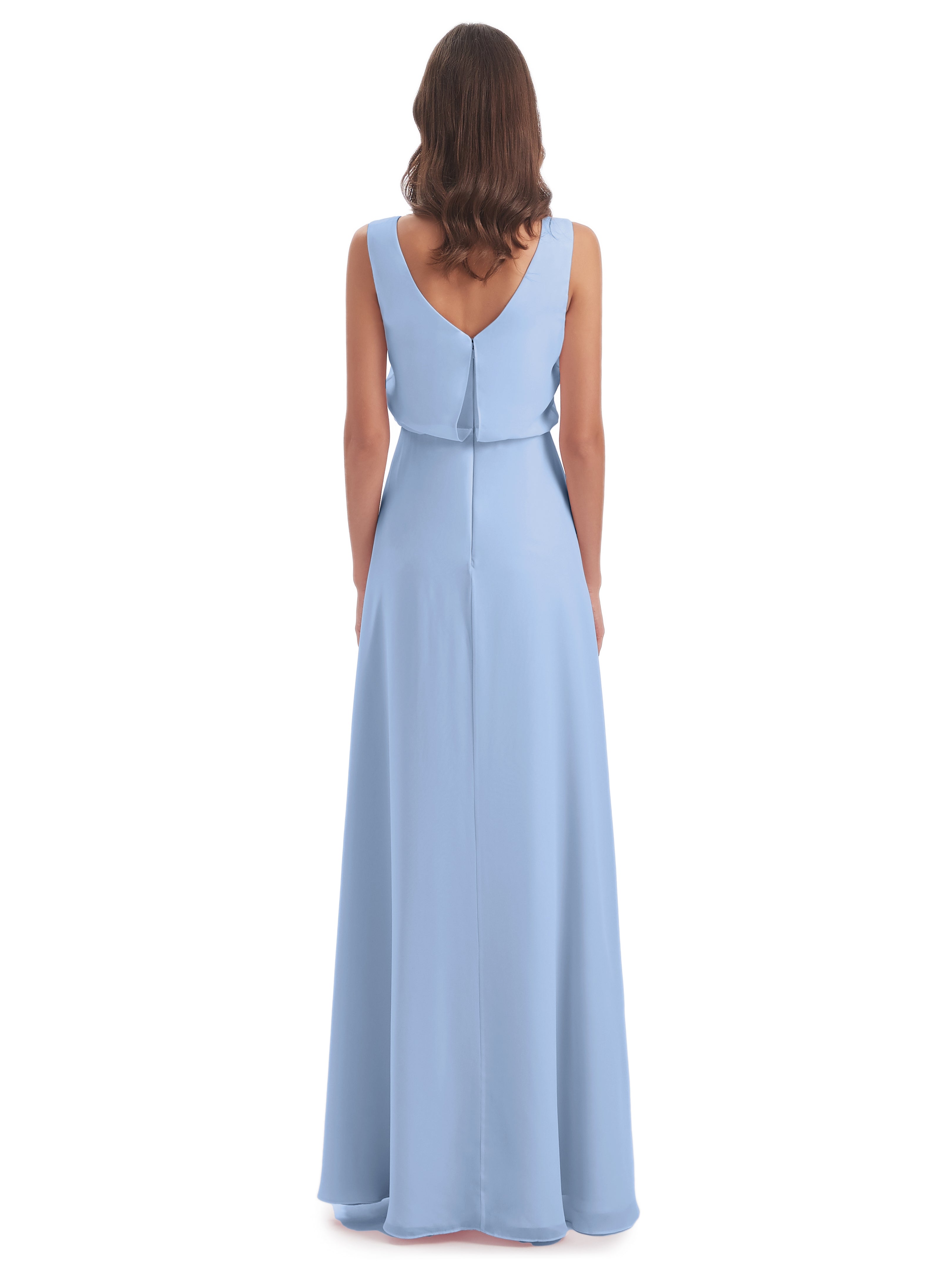 Robe Bleu Ciel Demoiselle D Honneur Lilou Fourreau/Colonne Col Bénitier Robes Demoiselle D'Honneur