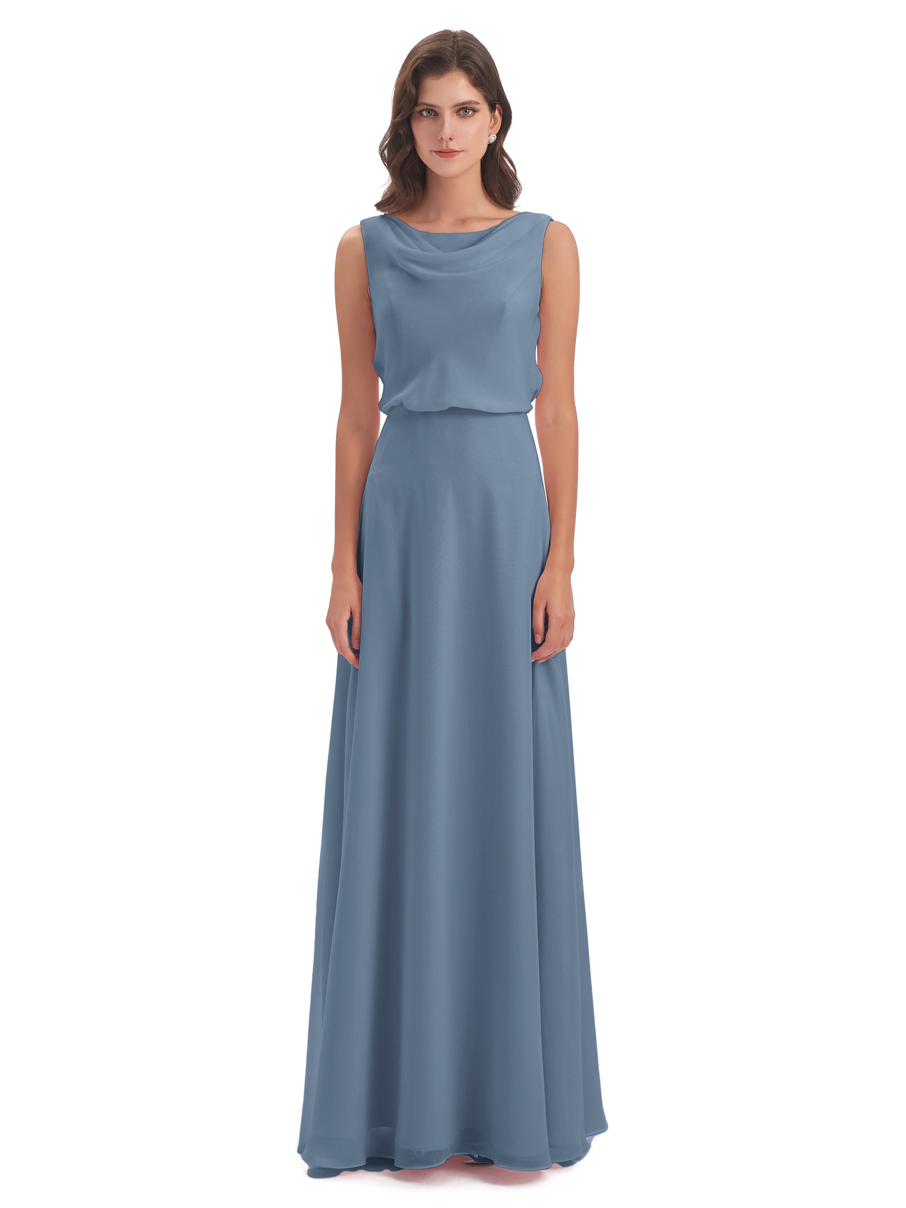 Robes De Demoiselle D'Honneur Bleu De Schiste Lilou Fourreau/Colonne Col Bénitier Robes Demoiselle D'Honneur