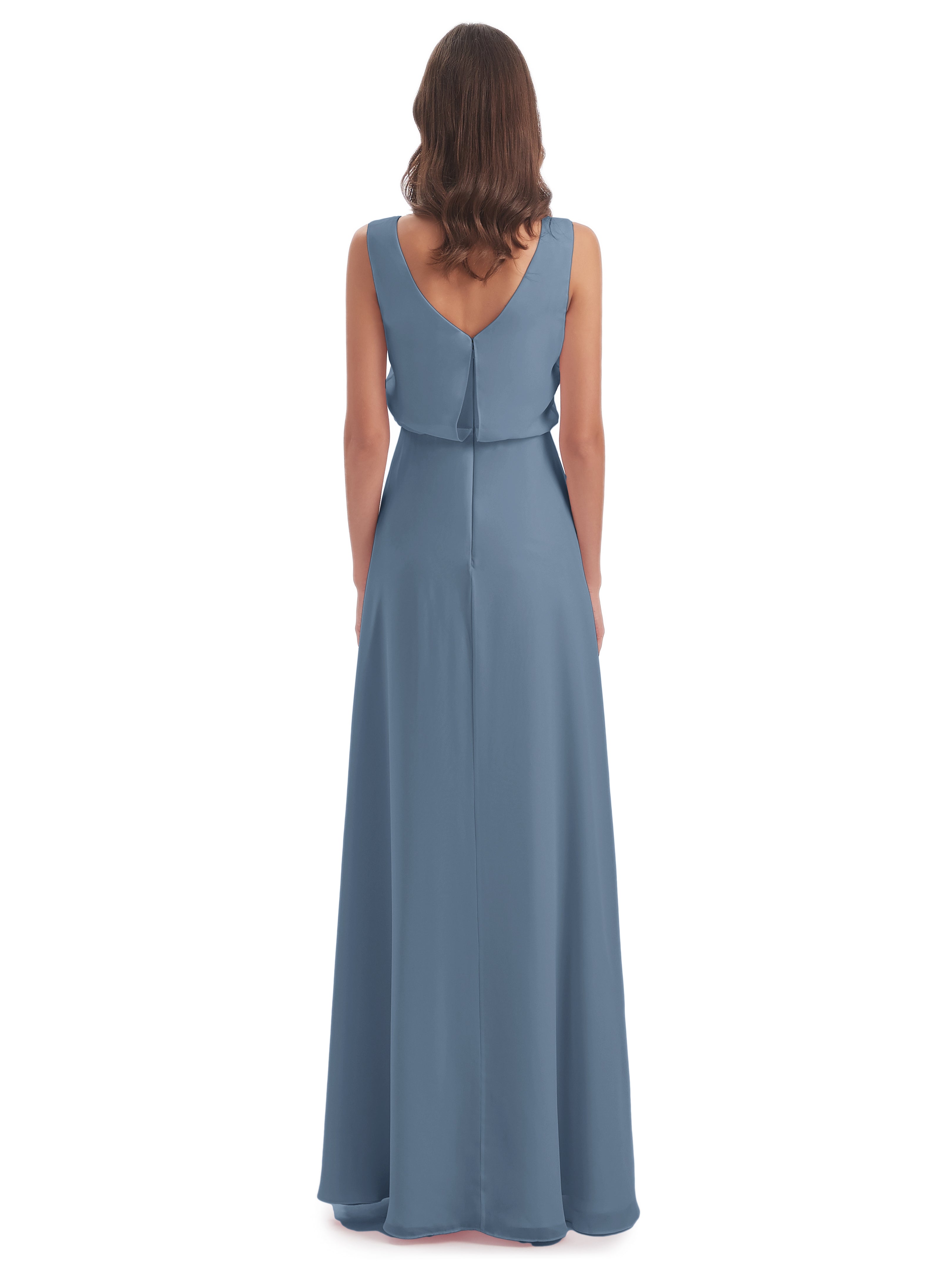 Robes De Demoiselle D'Honneur Bleu De Schiste Lilou Fourreau/Colonne Col Bénitier Robes Demoiselle D'Honneur