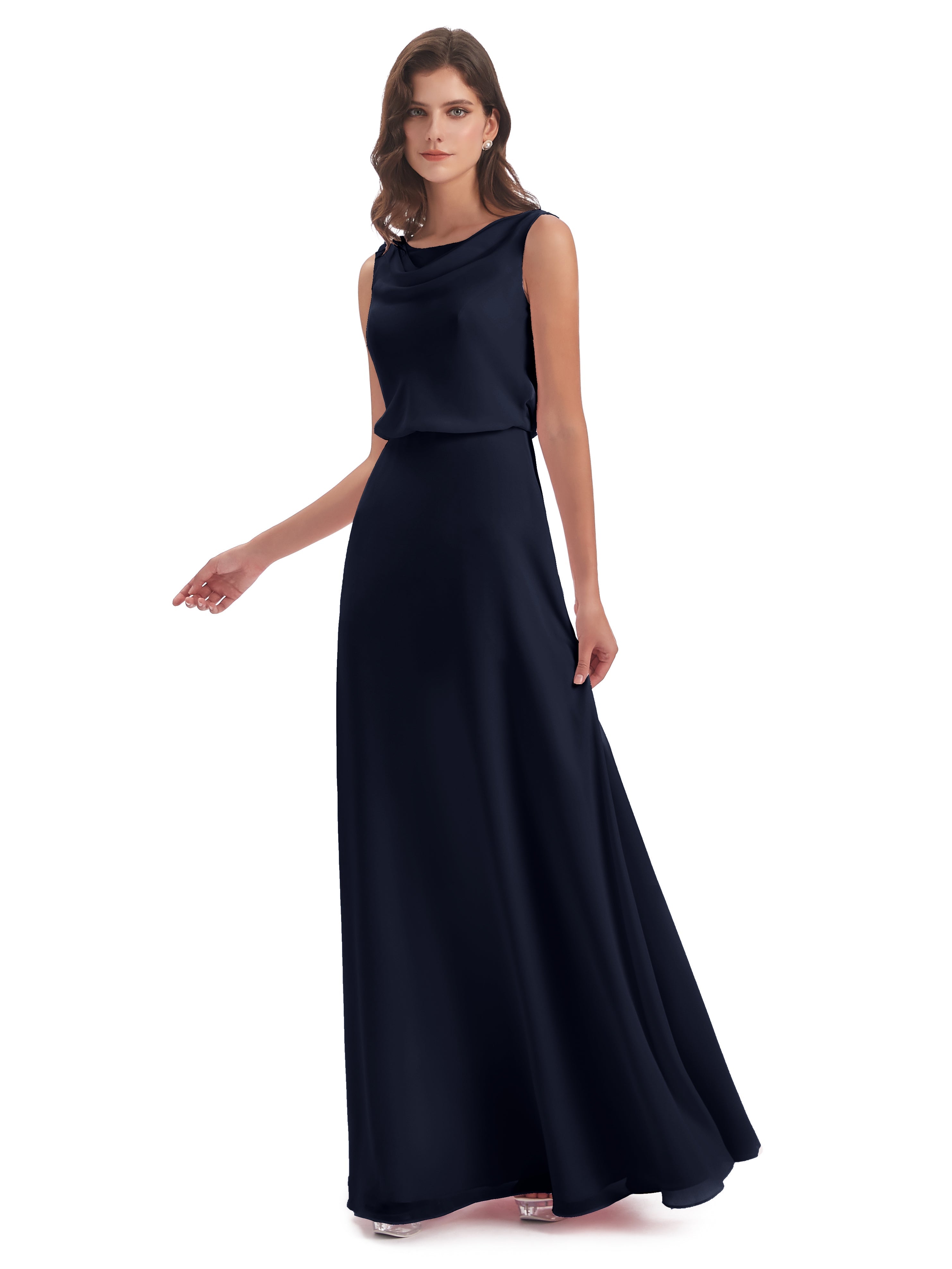 Robe Demoiselle D Honneur Bleu Marine Lilou Fourreau/Colonne Col Bénitier Robes Demoiselle D'Honneur