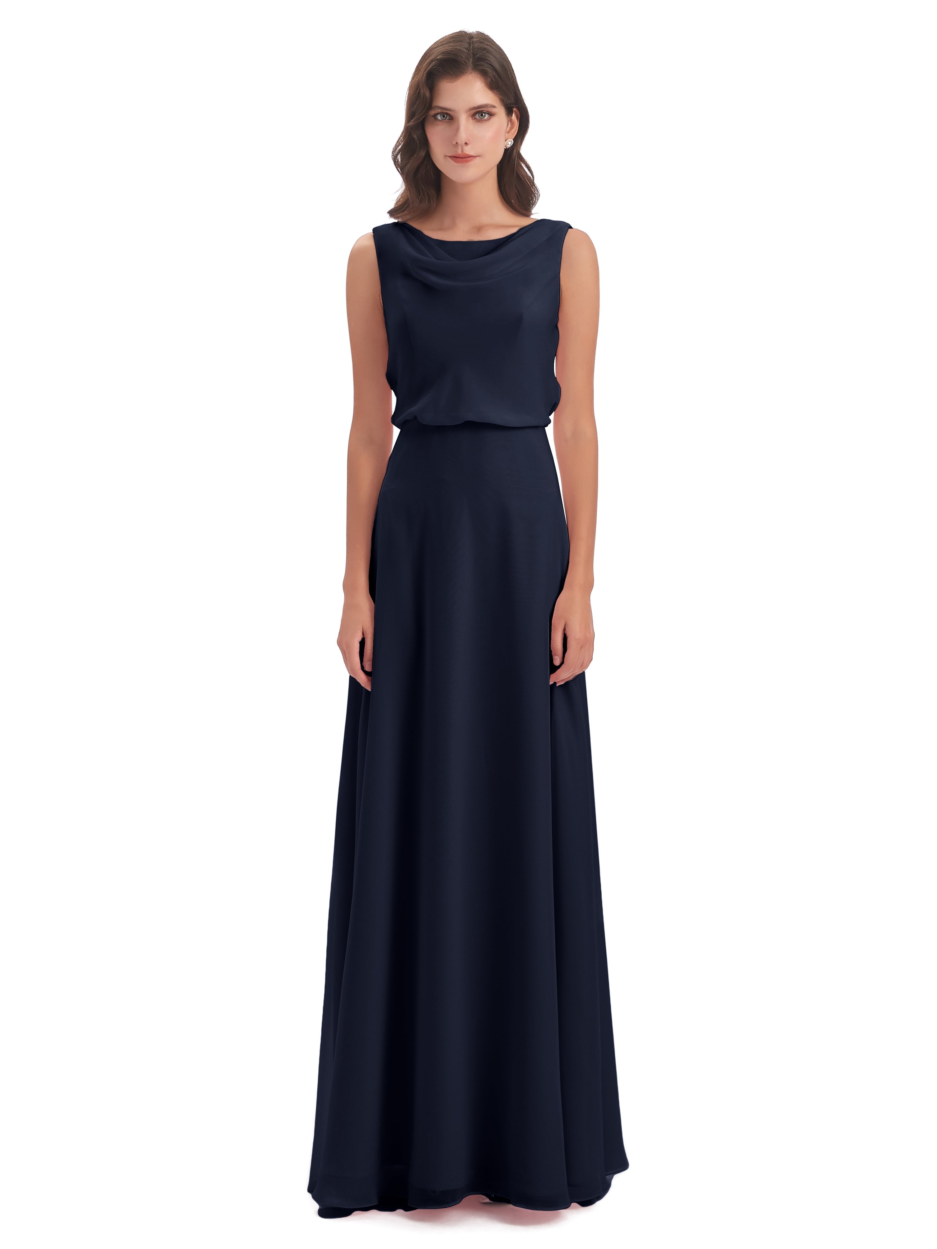 Robe Demoiselle D Honneur Bleu Marine Lilou Fourreau/Colonne Col Bénitier Robes Demoiselle D'Honneur