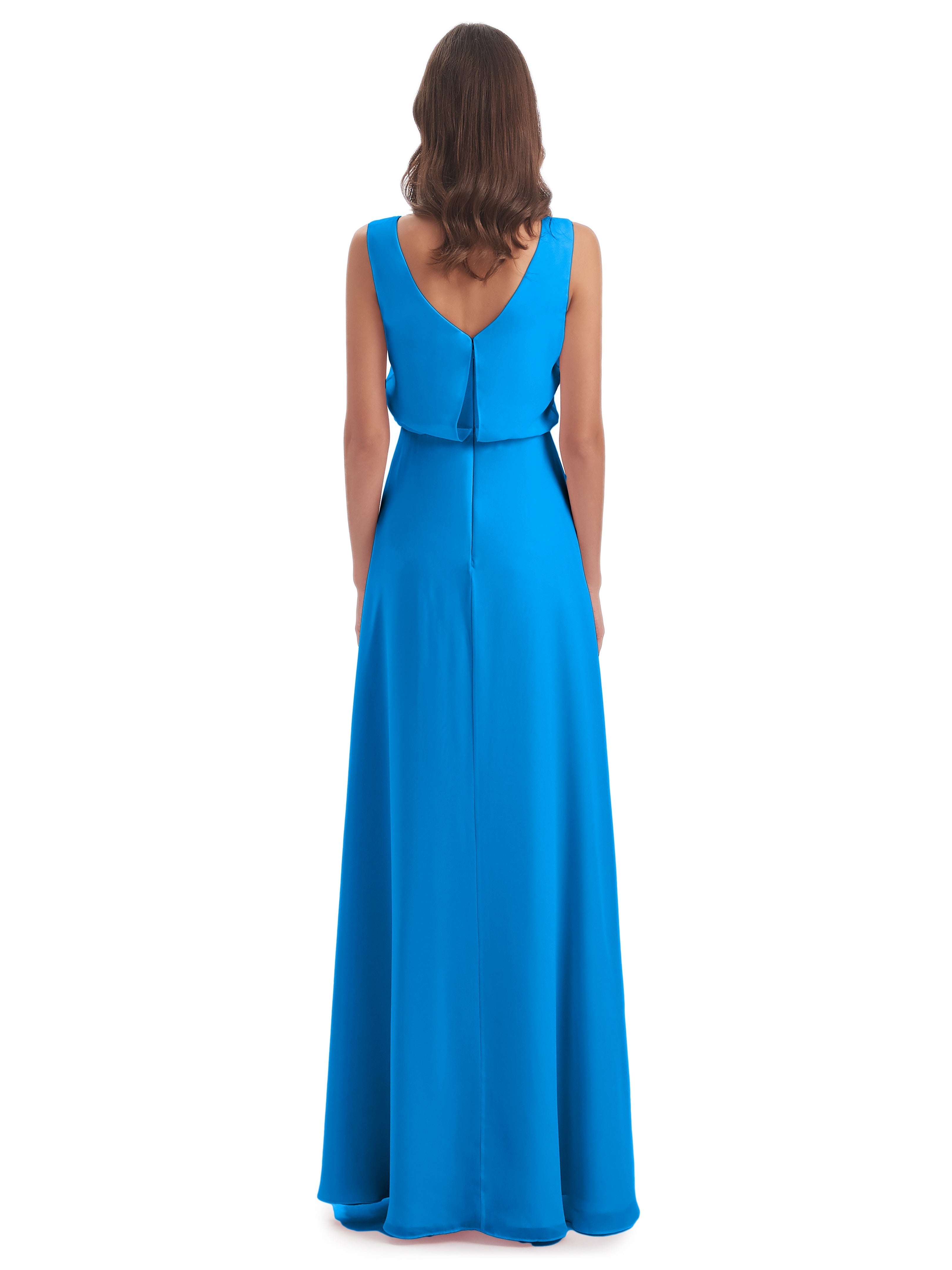 Robes De Demoiselle D'Honneur Bleu Océan Lilou Fourreau/Colonne Col Bénitier Robes Demoiselle D'Honneur