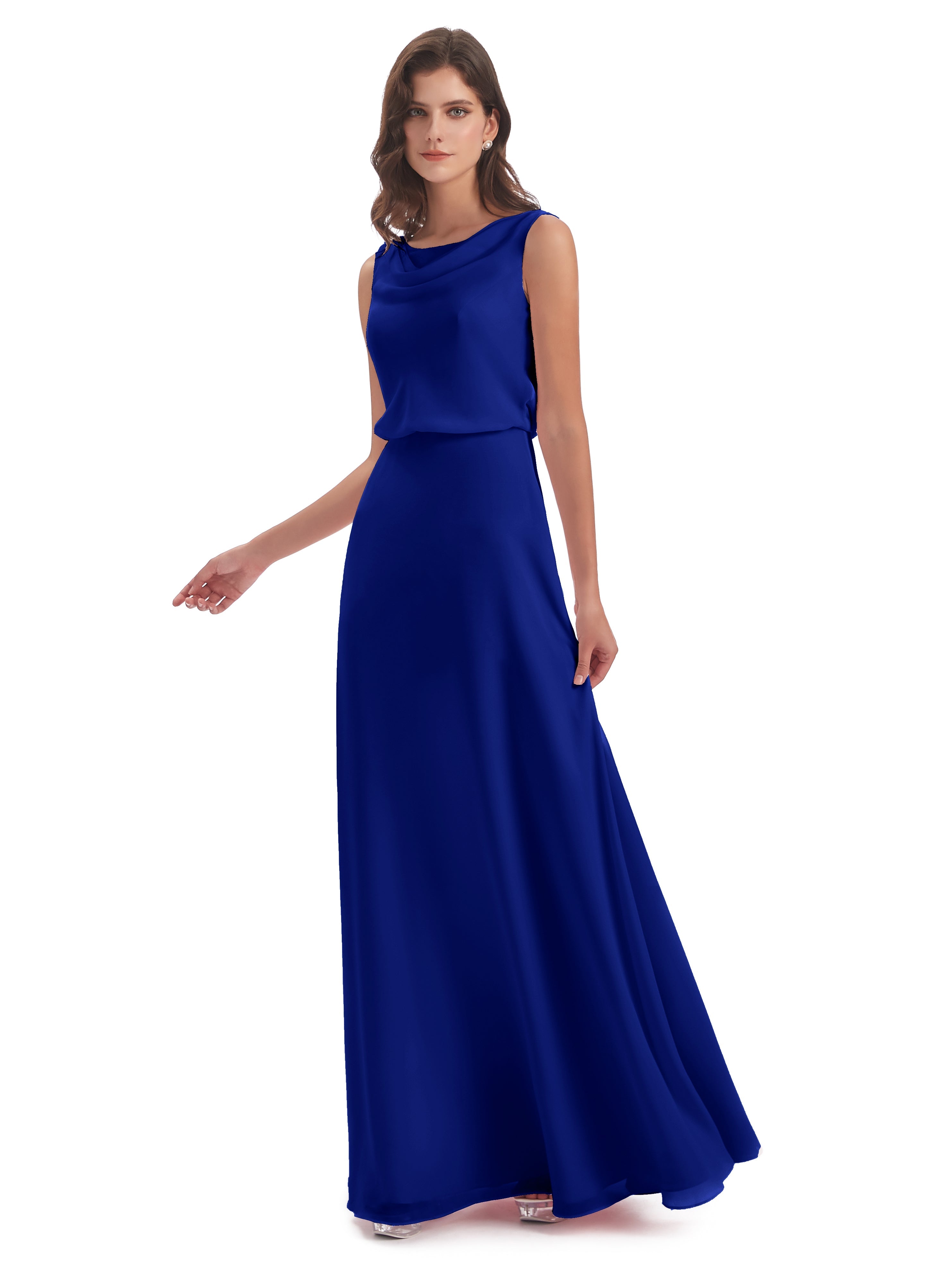 Robe Demoiselle D Honneur Bleue Roi Lilou Fourreau/Colonne Col Bénitier Robes Demoiselle D'Honneur