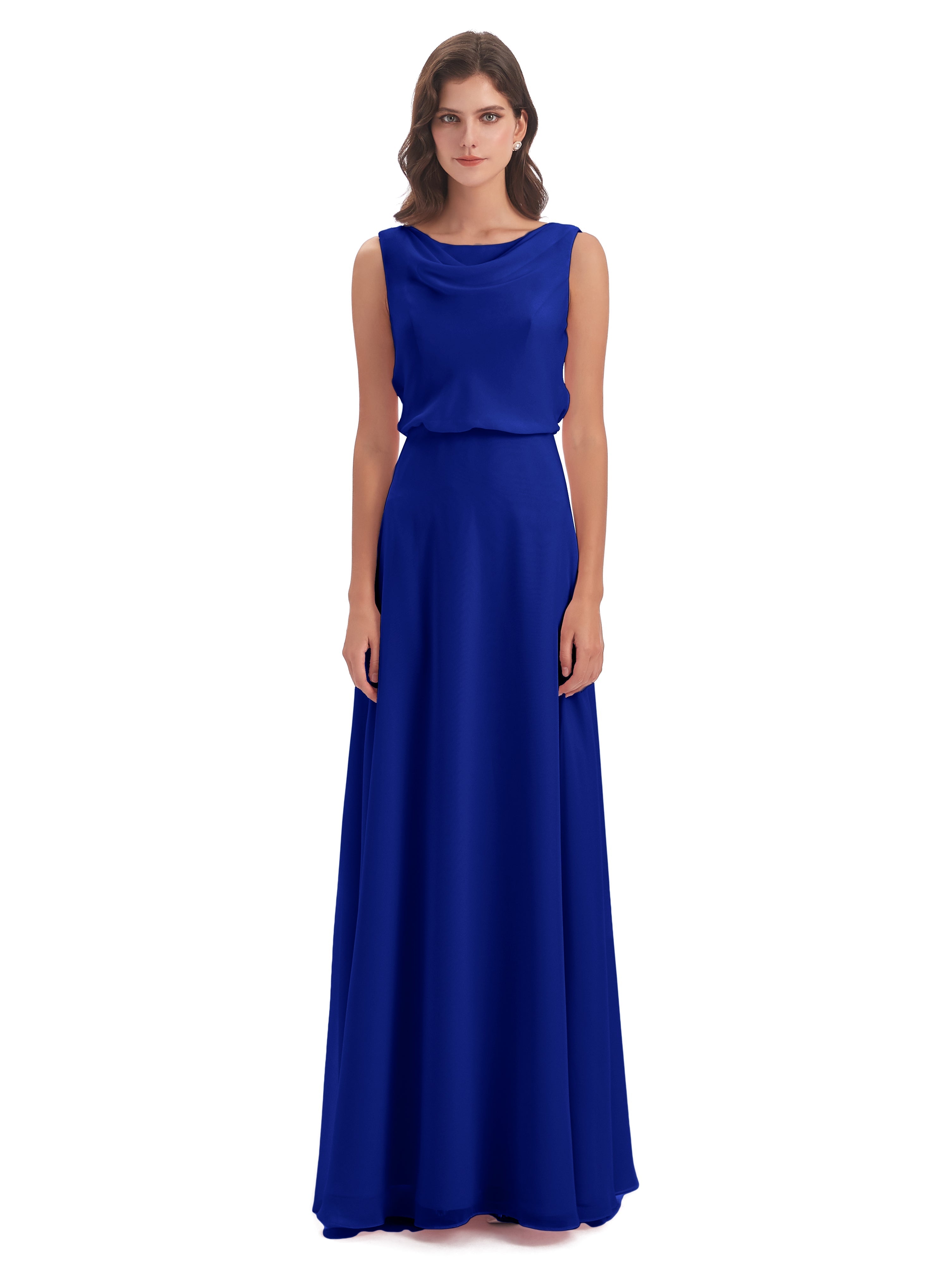 Robe Demoiselle D Honneur Bleue Roi Lilou Fourreau/Colonne Col Bénitier Robes Demoiselle D'Honneur