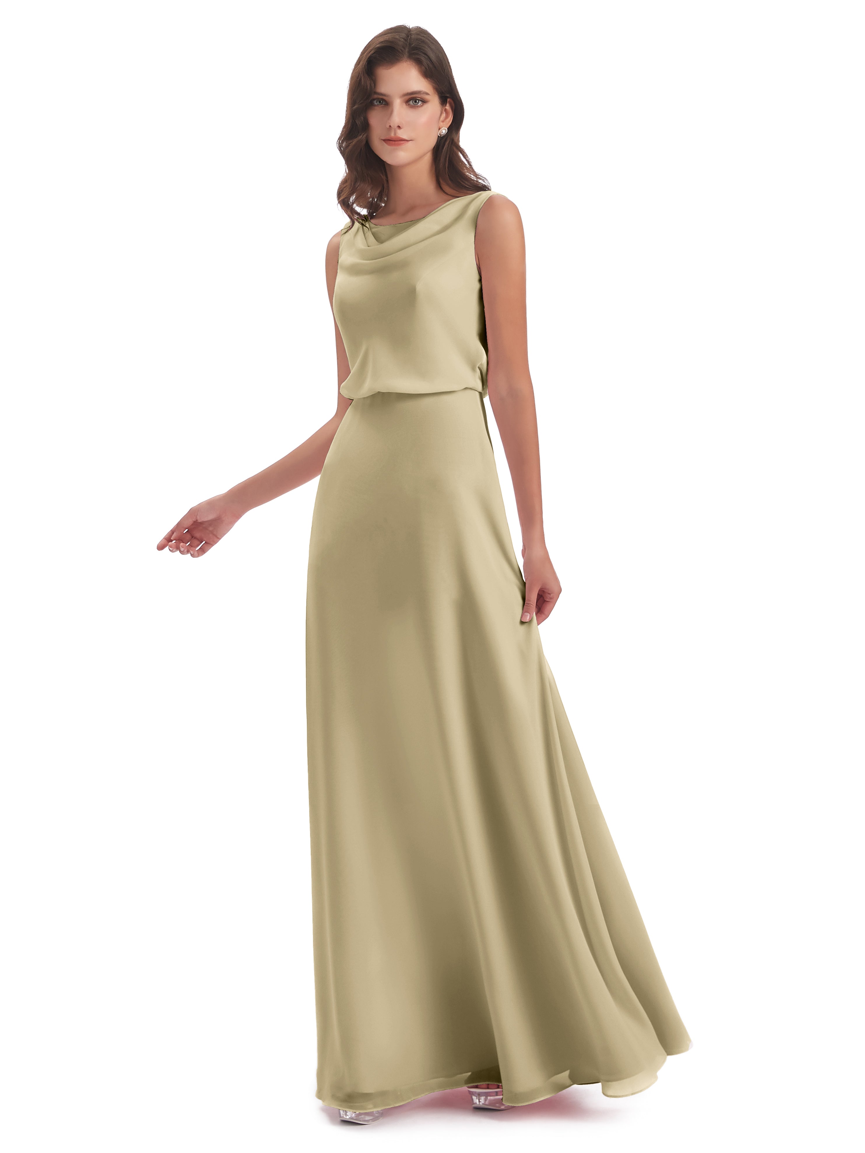 Robe Couleur Champagne Demoiselle D Honneur Lilou Fourreau/Colonne Col Bénitier Robes Demoiselle D'Honneur