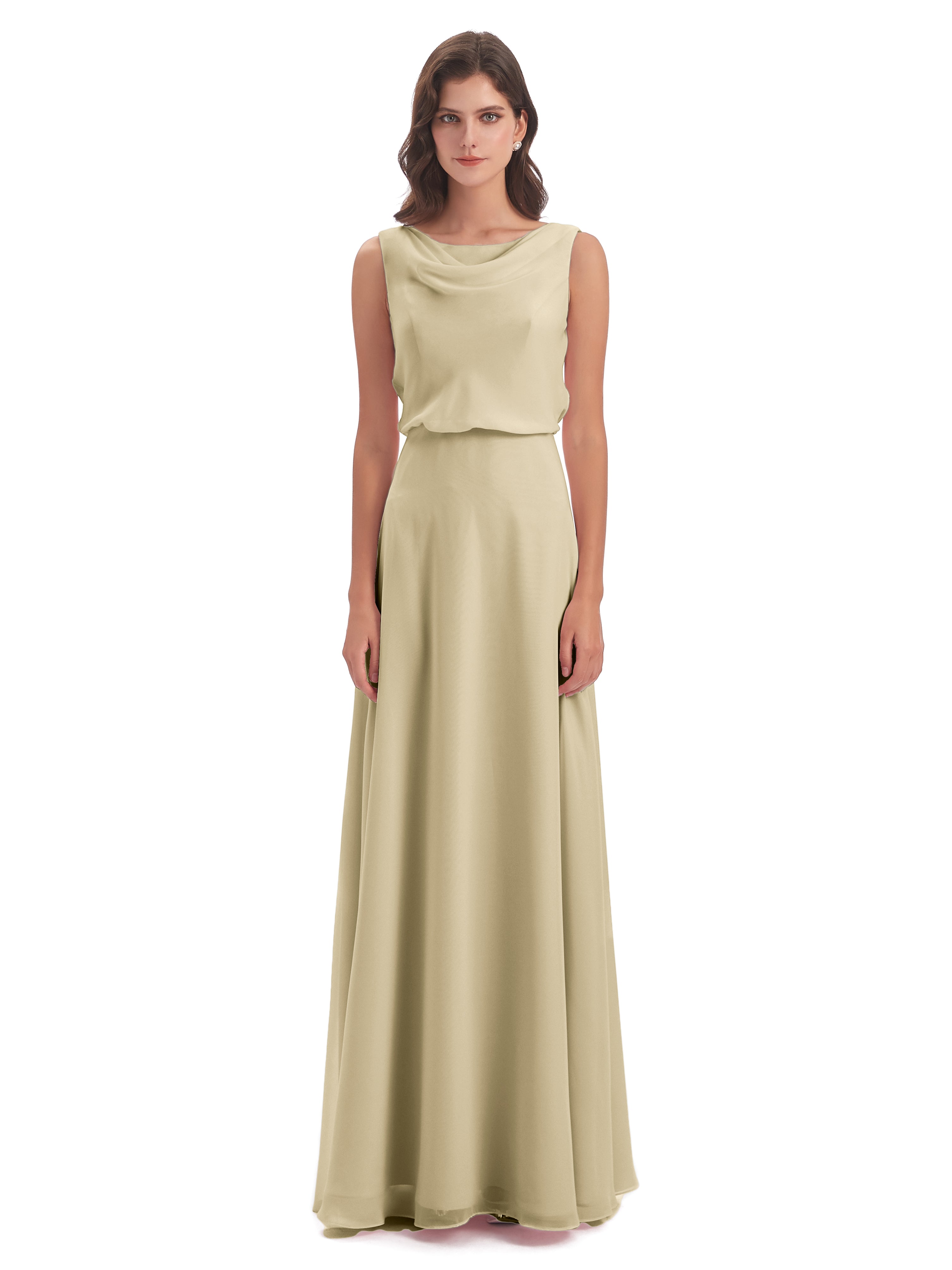 Robe Couleur Champagne Demoiselle D Honneur Lilou Fourreau/Colonne Col Bénitier Robes Demoiselle D'Honneur