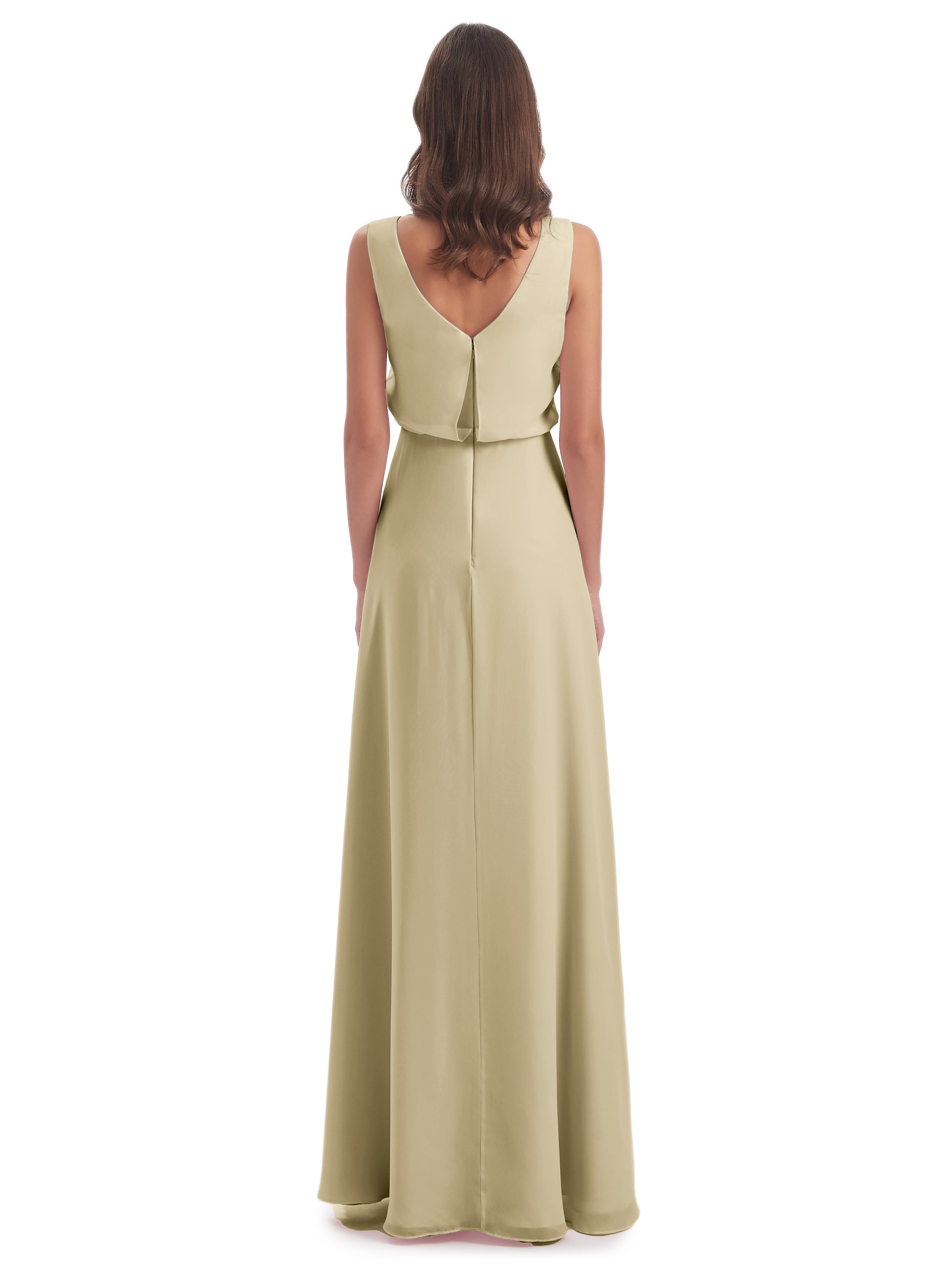 Robe Couleur Champagne Demoiselle D Honneur Lilou Fourreau/Colonne Col Bénitier Robes Demoiselle D'Honneur