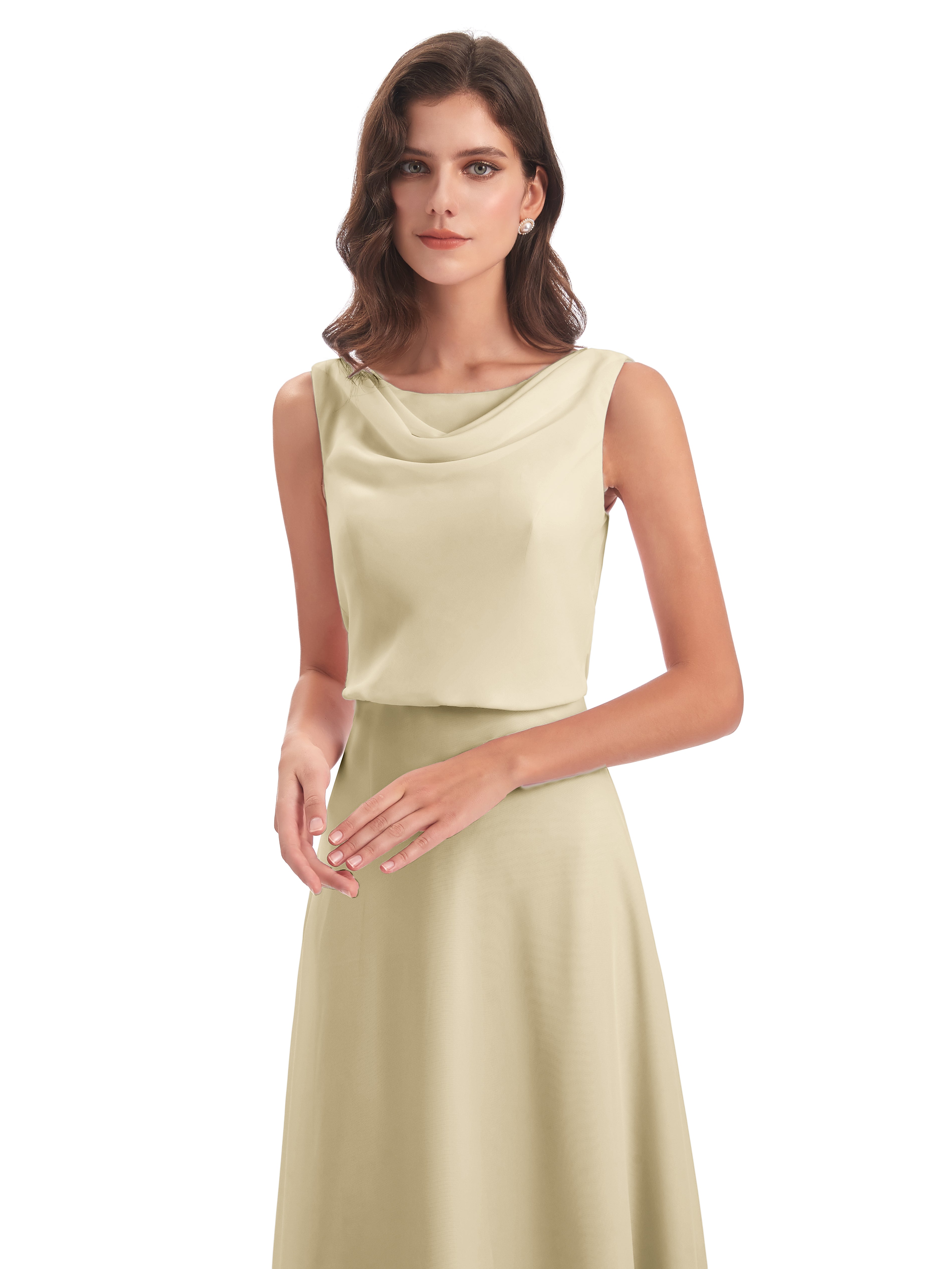 Robe Couleur Champagne Demoiselle D Honneur Lilou Fourreau/Colonne Col Bénitier Robes Demoiselle D'Honneur