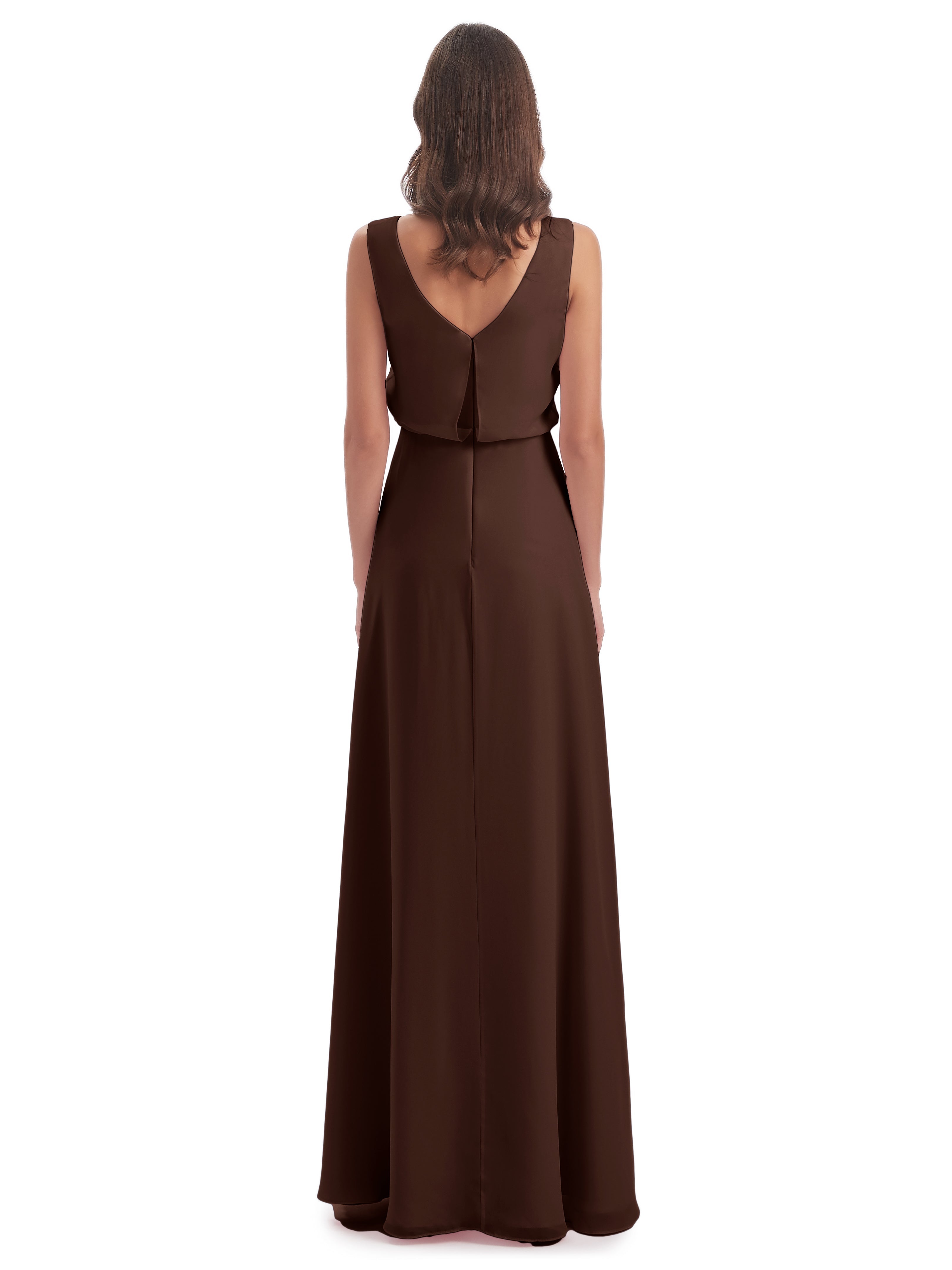 Robe Chocolat Demoiselle D Honneur Lilou Fourreau/Colonne Col Bénitier Robes Demoiselle D'Honneur