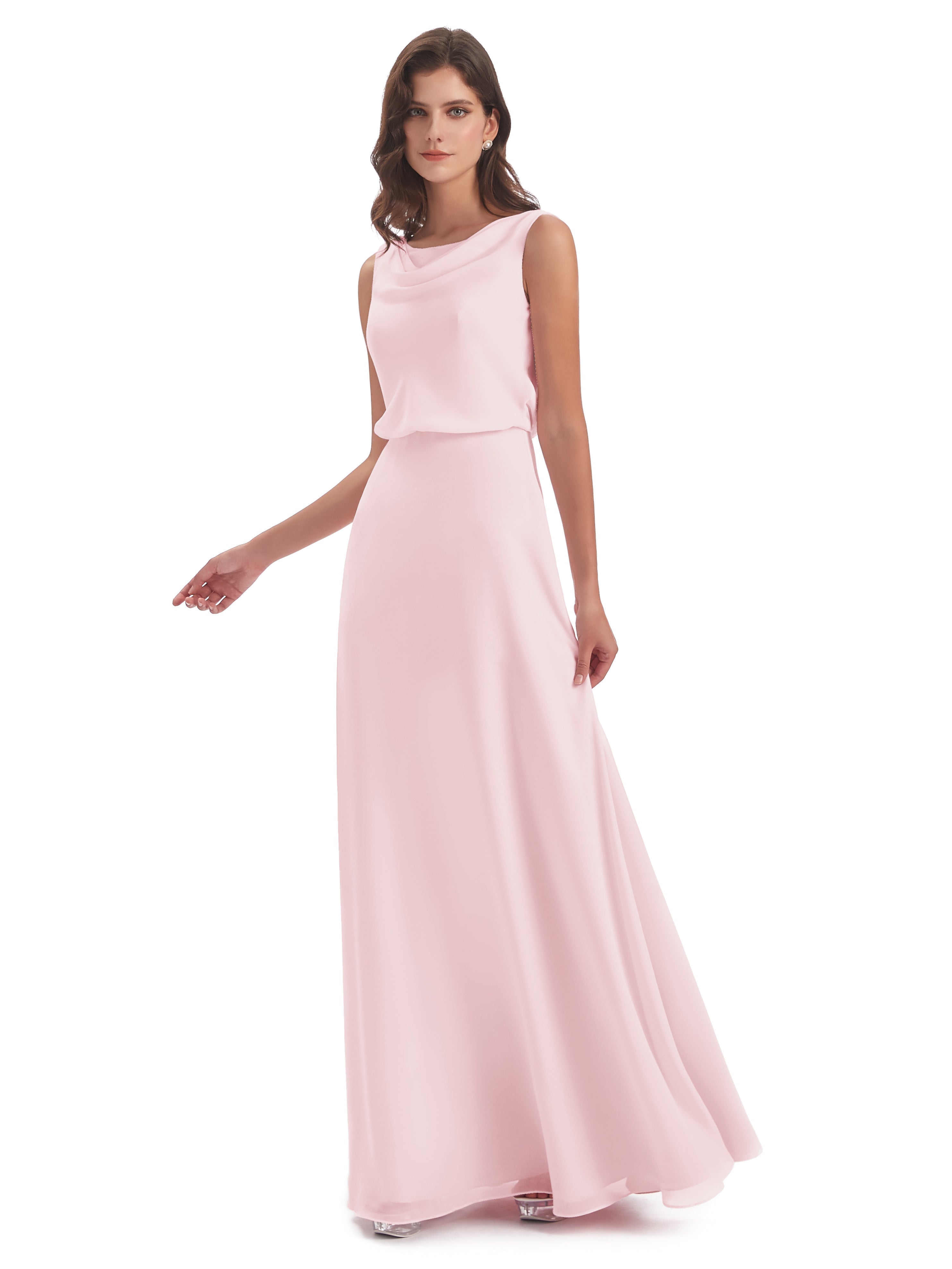 Demoiselle D Honneur Robe Rose Pale Lilou Fourreau/Colonne Col Bénitier Robes Demoiselle D'Honneur