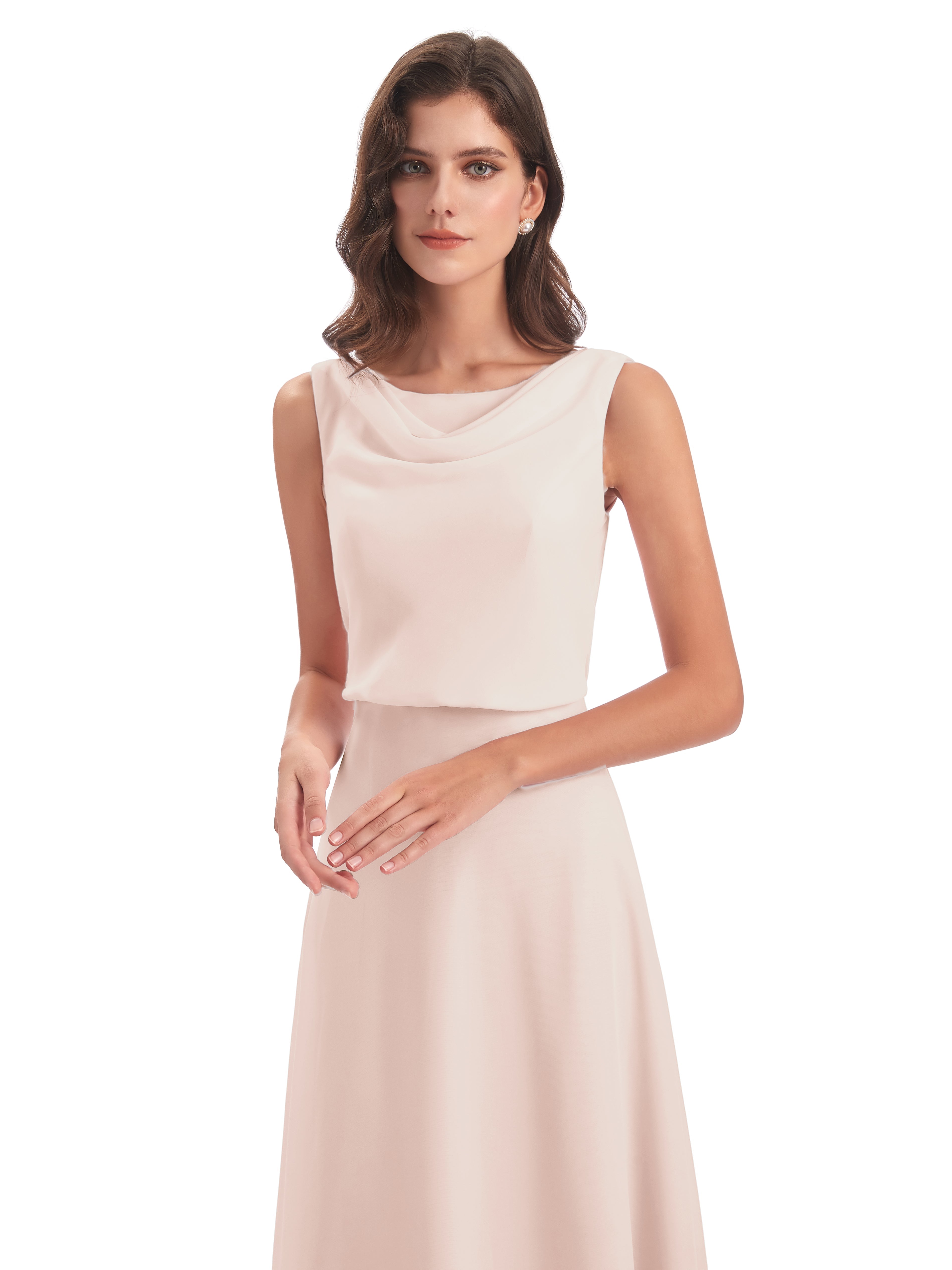 Robe Demoiselle D Honneur Rose Perle Lilou Fourreau/Colonne Col Bénitier Robes Demoiselle D'Honneur