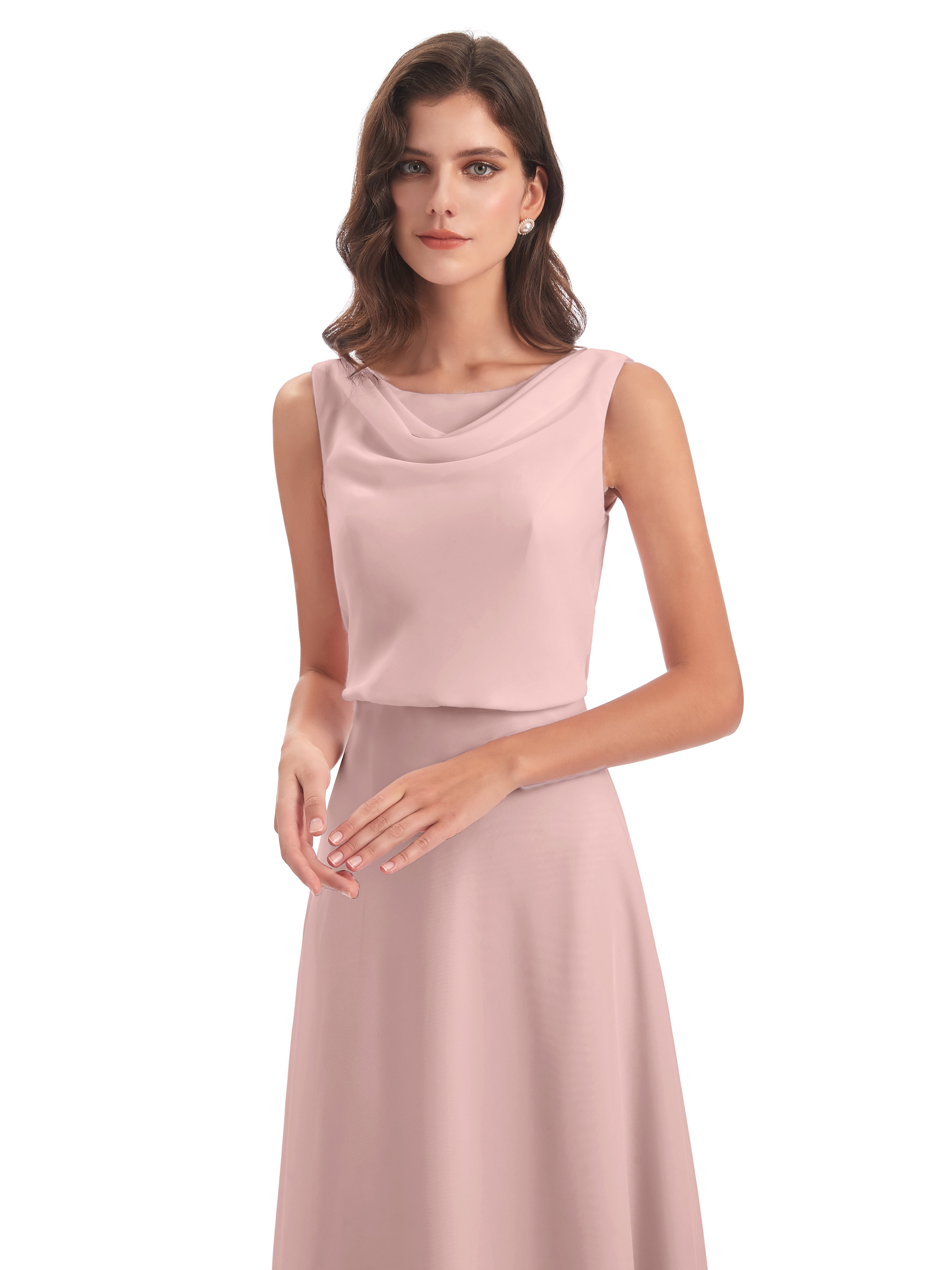 Robe Demoiselle D Honneur Rose Poudrée Lilou Fourreau/Colonne Col Bénitier Robes Demoiselle D'Honneur