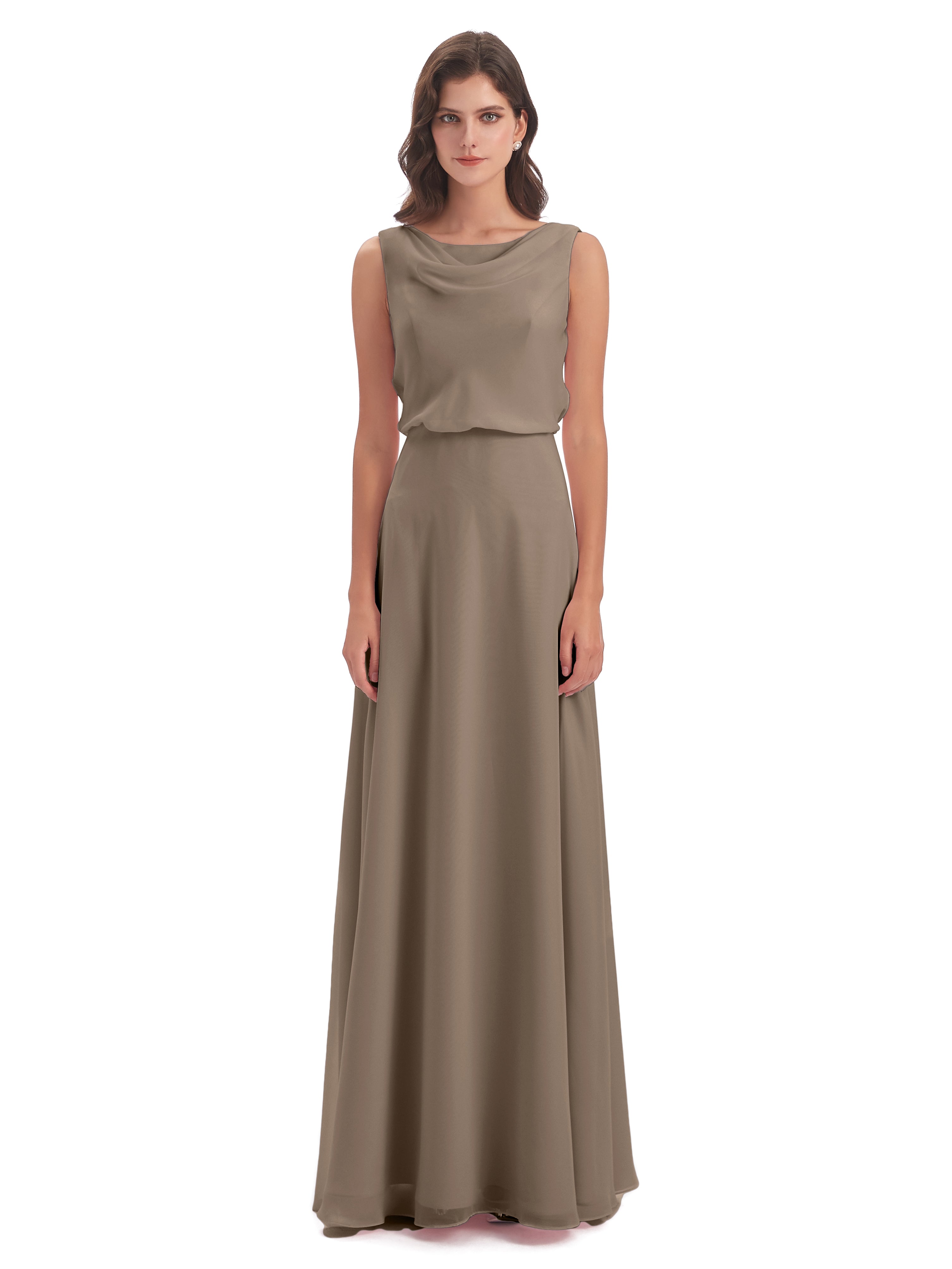 Robe Taupe Demoiselle D Honneur Lilou Fourreau/Colonne Col Bénitier Robes Demoiselle D'Honneur