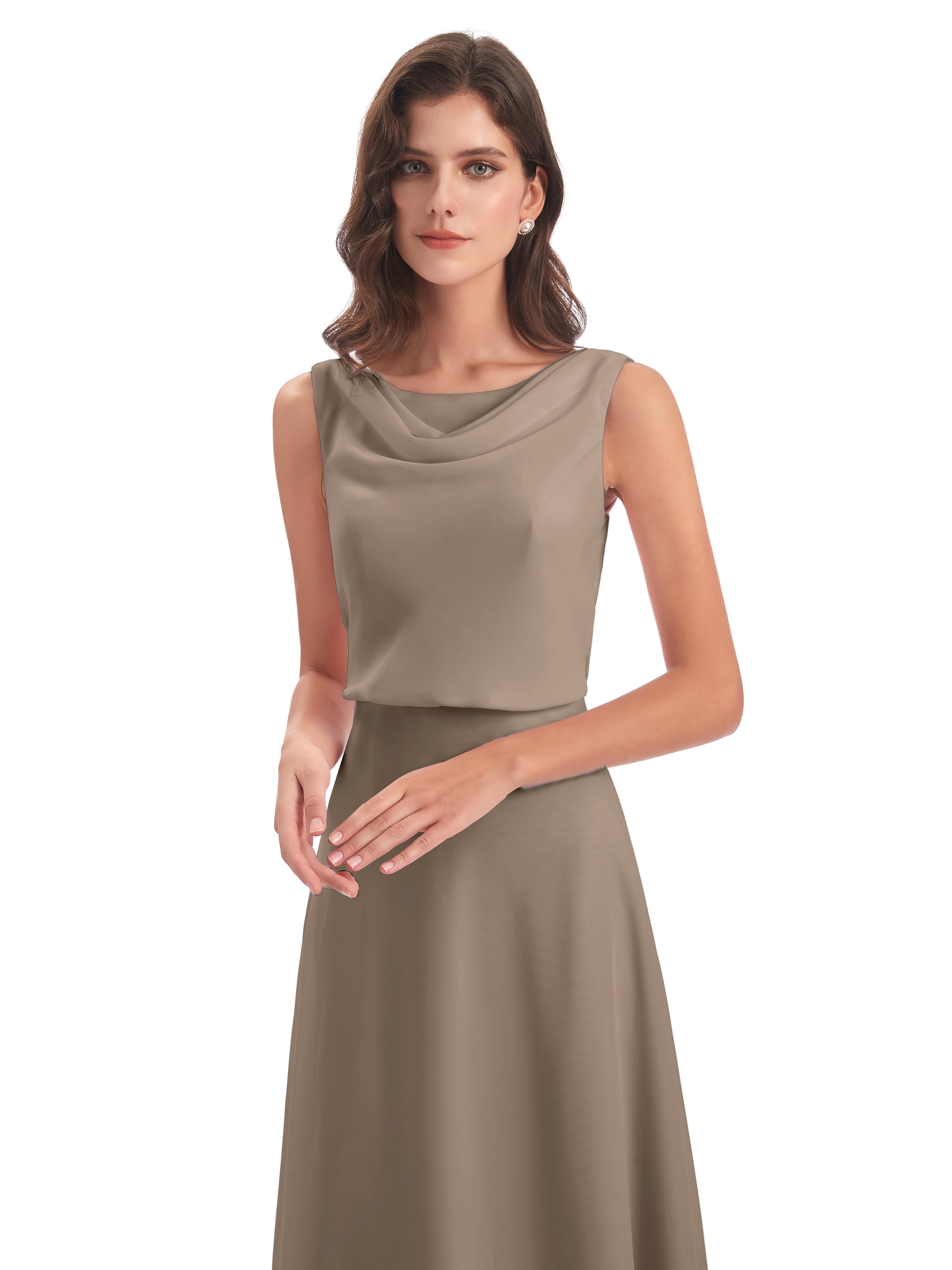 Robe Taupe Demoiselle D Honneur Lilou Fourreau/Colonne Col Bénitier Robes Demoiselle D'Honneur