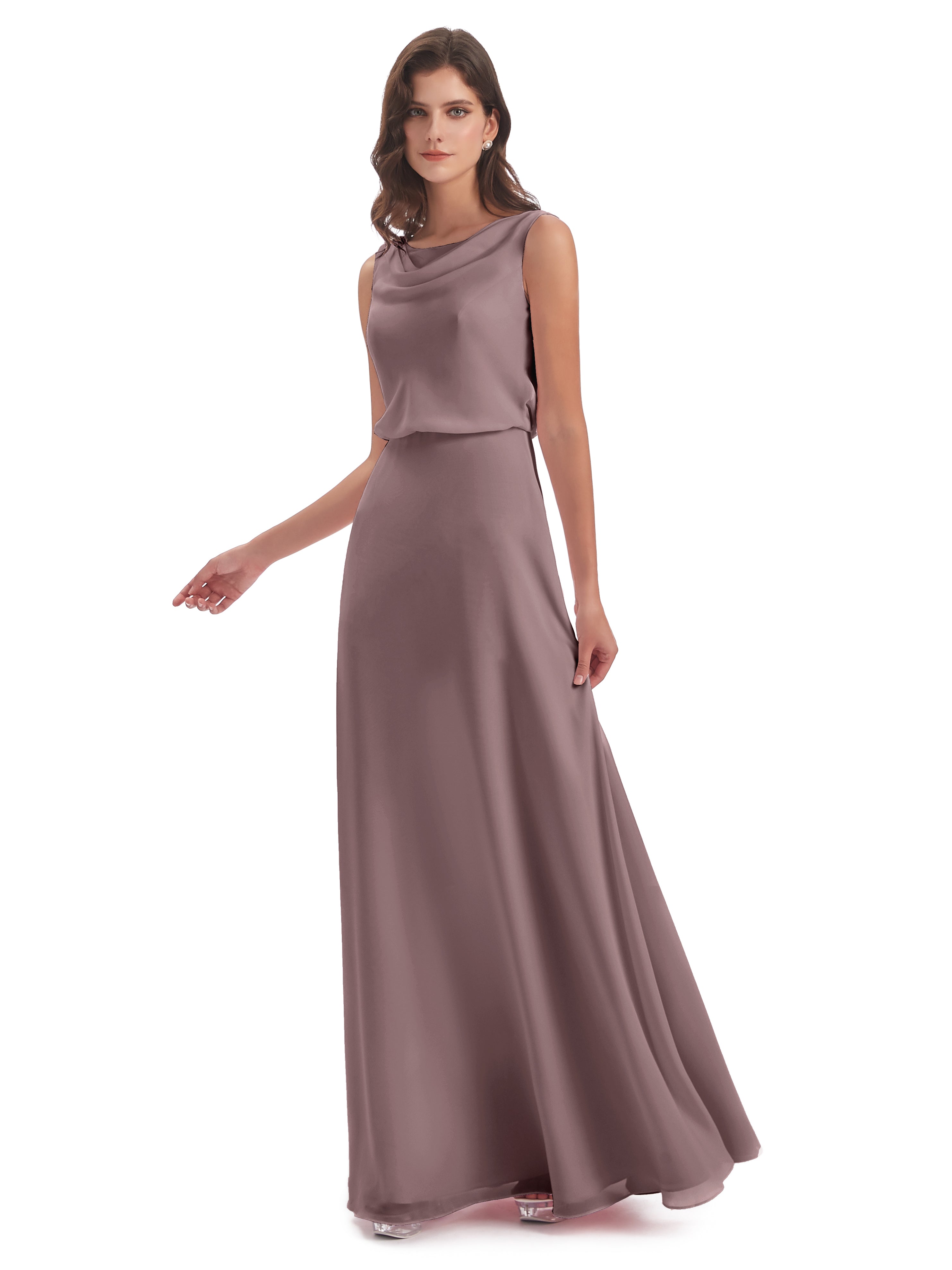 Robes De Demoiselle D'Honneur Mauve Foncé Lilou Fourreau/Colonne Col Bénitier Robes Demoiselle D'Honneur