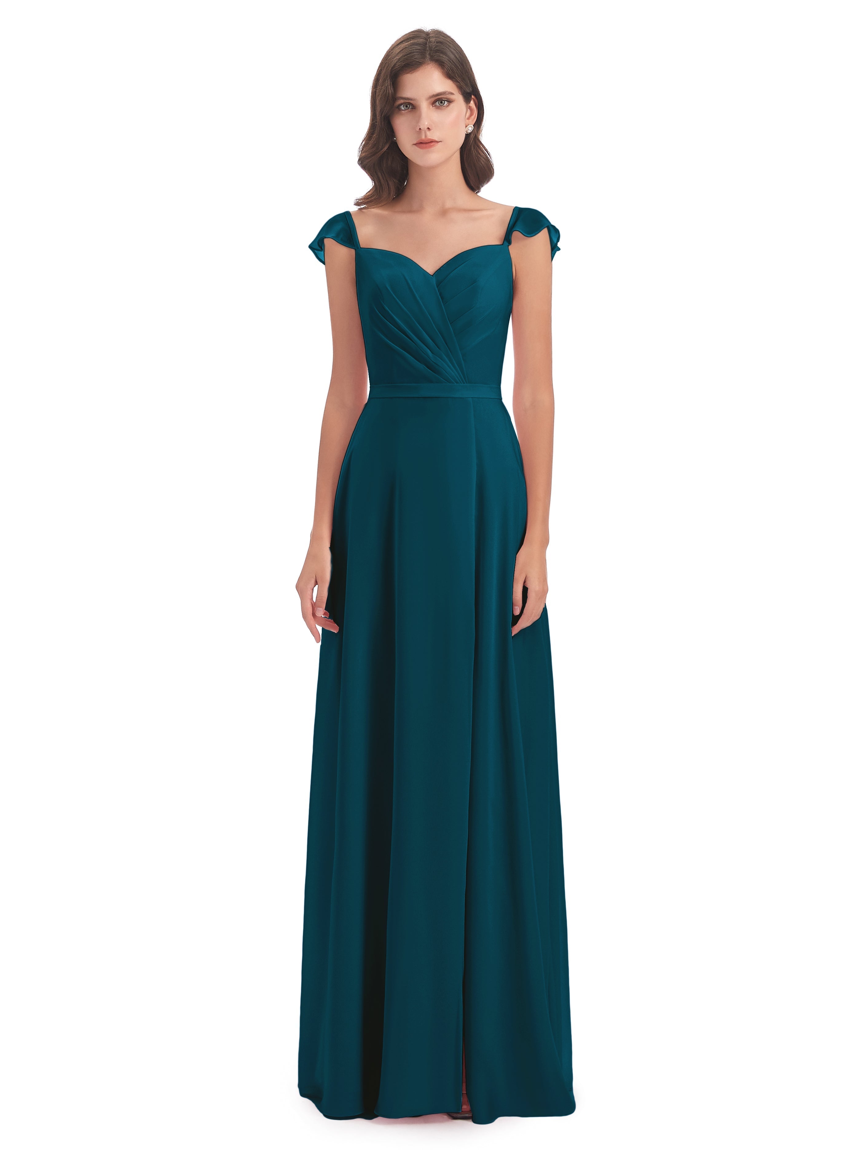 Robes De Demoiselle D'Honneur Bleu Encre Fourreau/Colonne Mancherons Fendue Devant Robes Demoiselle D'Honneur
