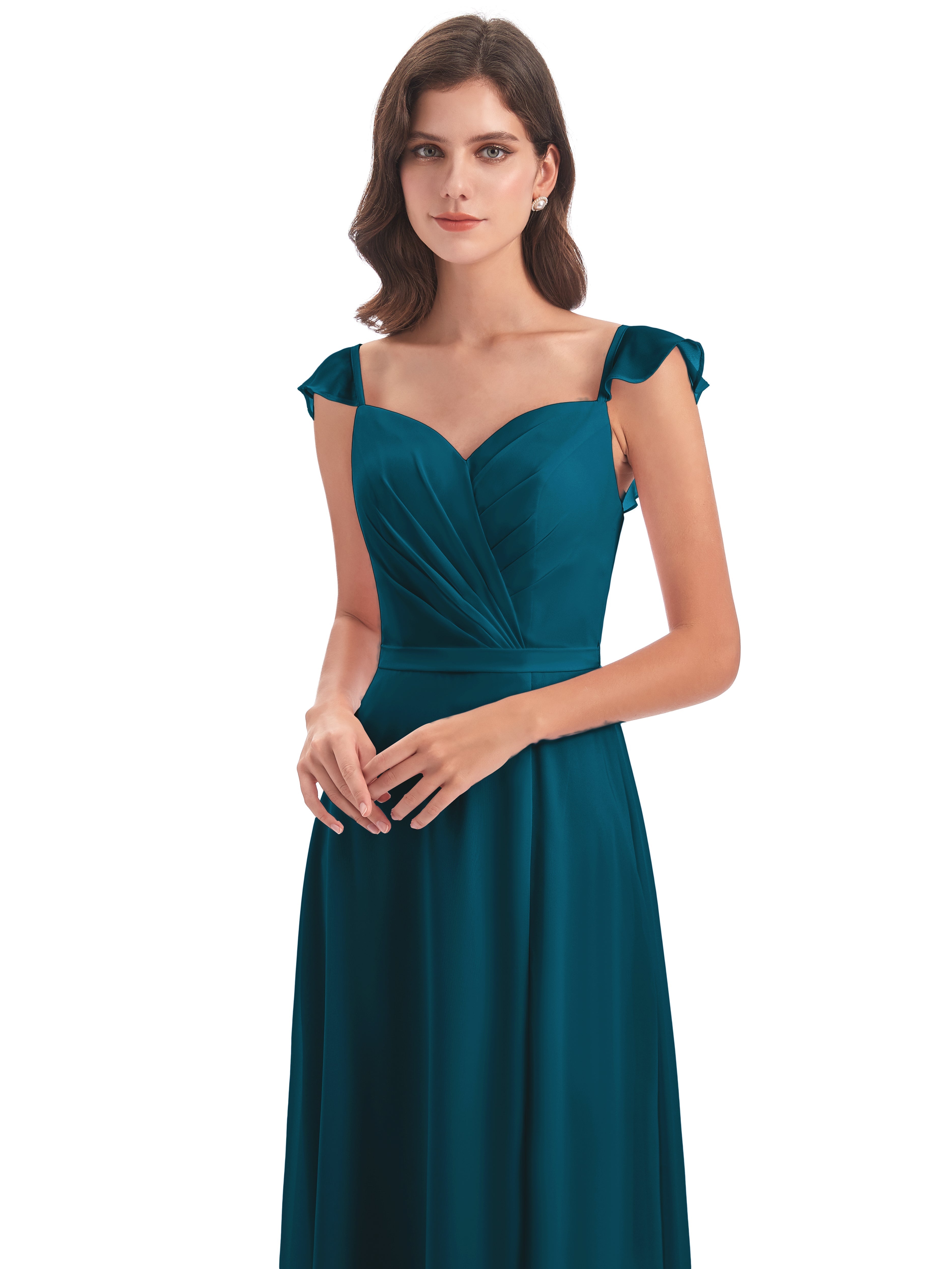 Robes De Demoiselle D'Honneur Bleu Encre Fourreau/Colonne Mancherons Fendue Devant Robes Demoiselle D'Honneur