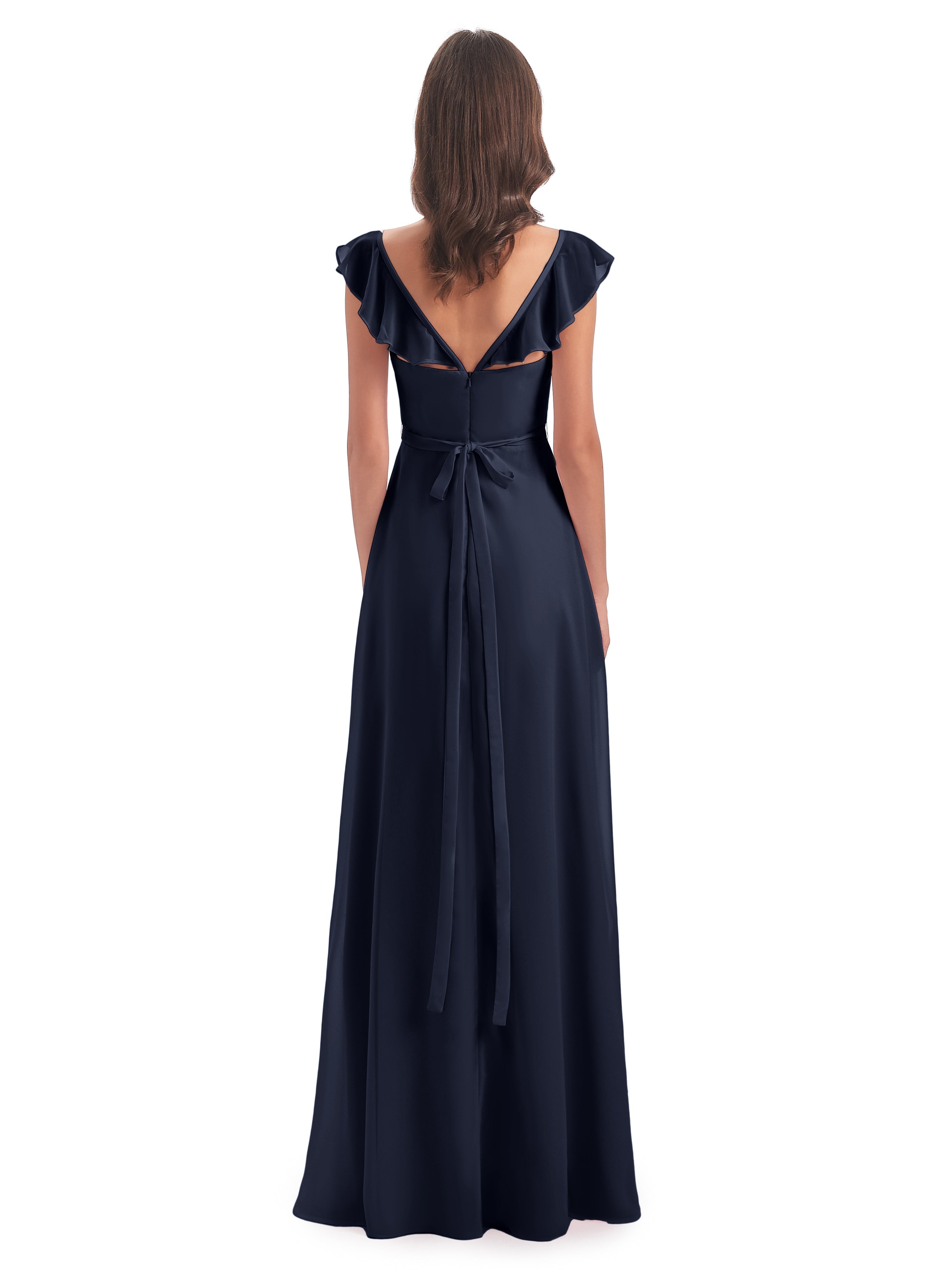 Robe De Demoiselle D Honneur Bleu Marine Fourreau/Colonne Mancherons Fendue Devant Robes Demoiselle D'Honneur