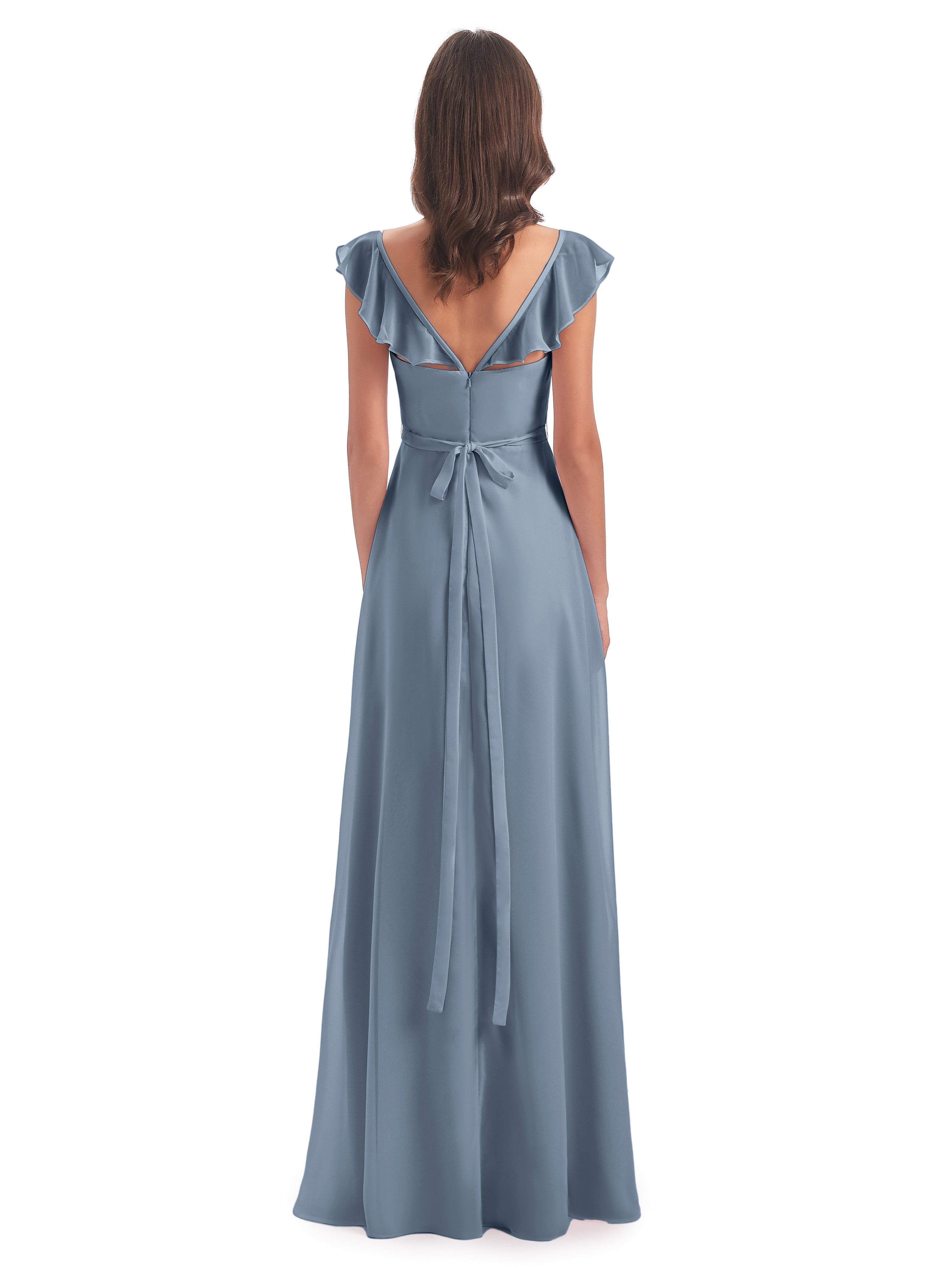 Robes De Demoiselle D'Honneur Bleu Poudre Fourreau/Colonne Mancherons Fendue Devant Robes Demoiselle D'Honneur