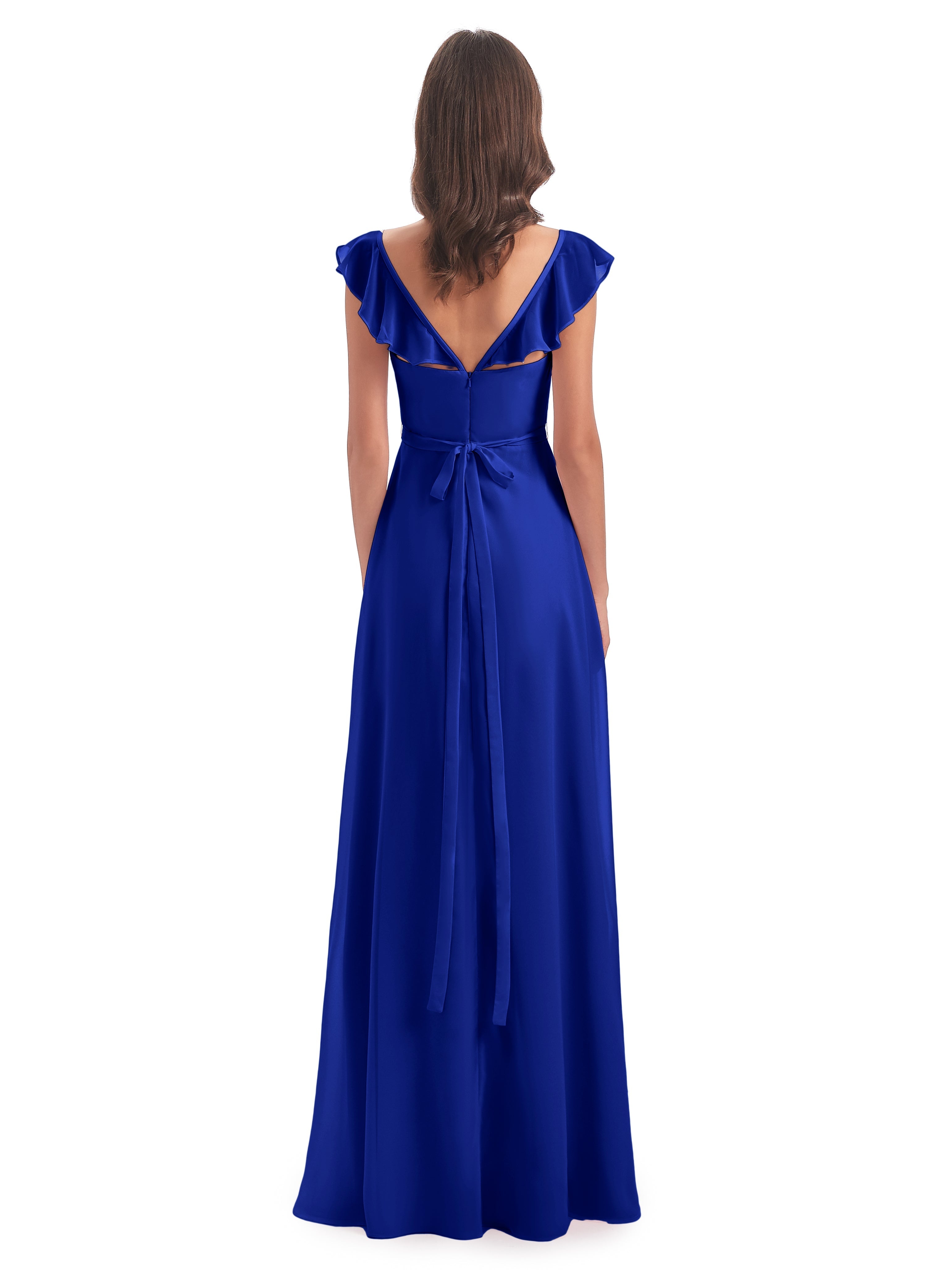 Robe Demoiselle D Honneur Bleue Roi Fourreau/Colonne Mancherons Fendue Devant Robes Demoiselle D'Honneur